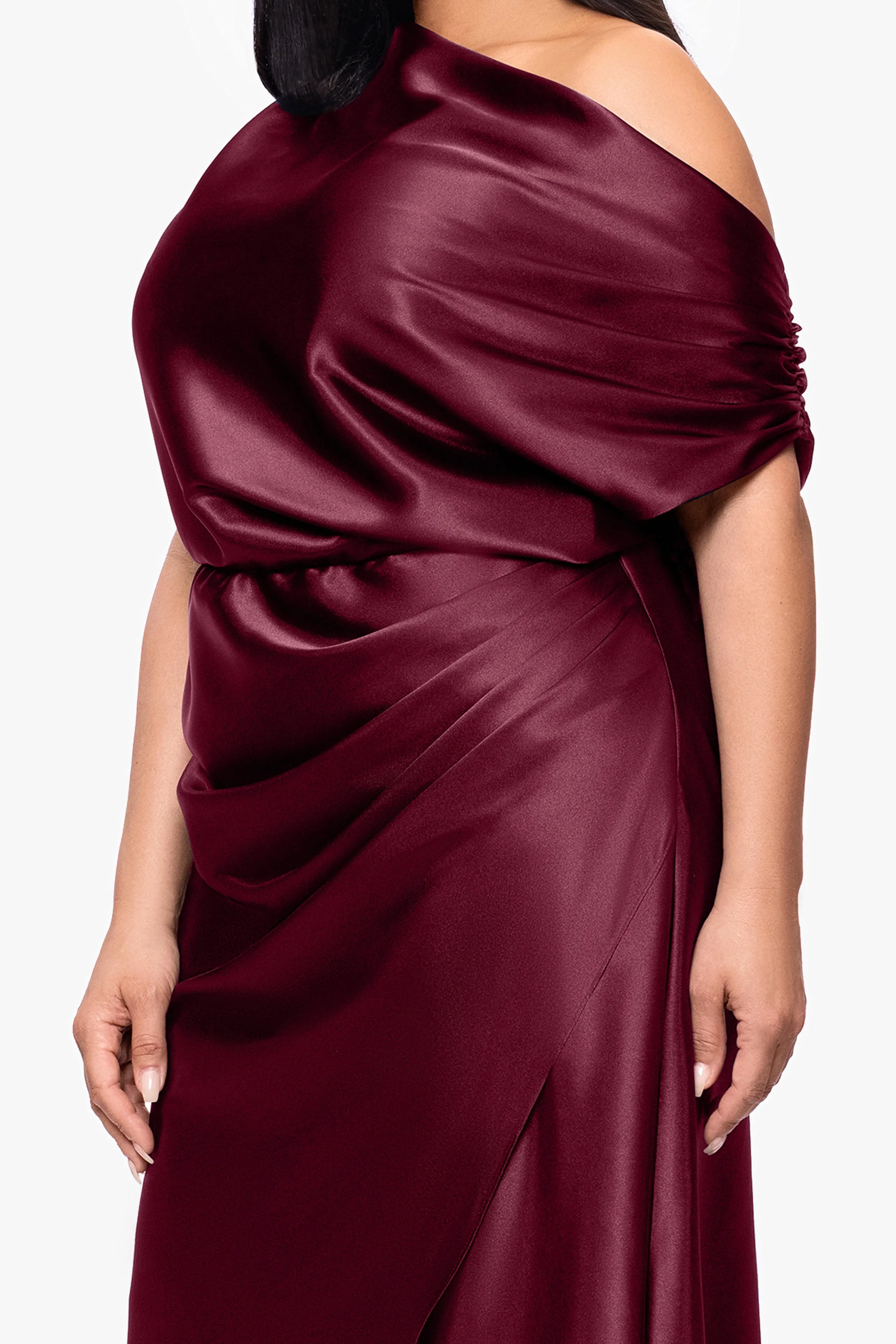 Plus "Sofia" Satin Drop Shoulder Floor Length Dress sold by Betsy & Adam product image thumbnail 2