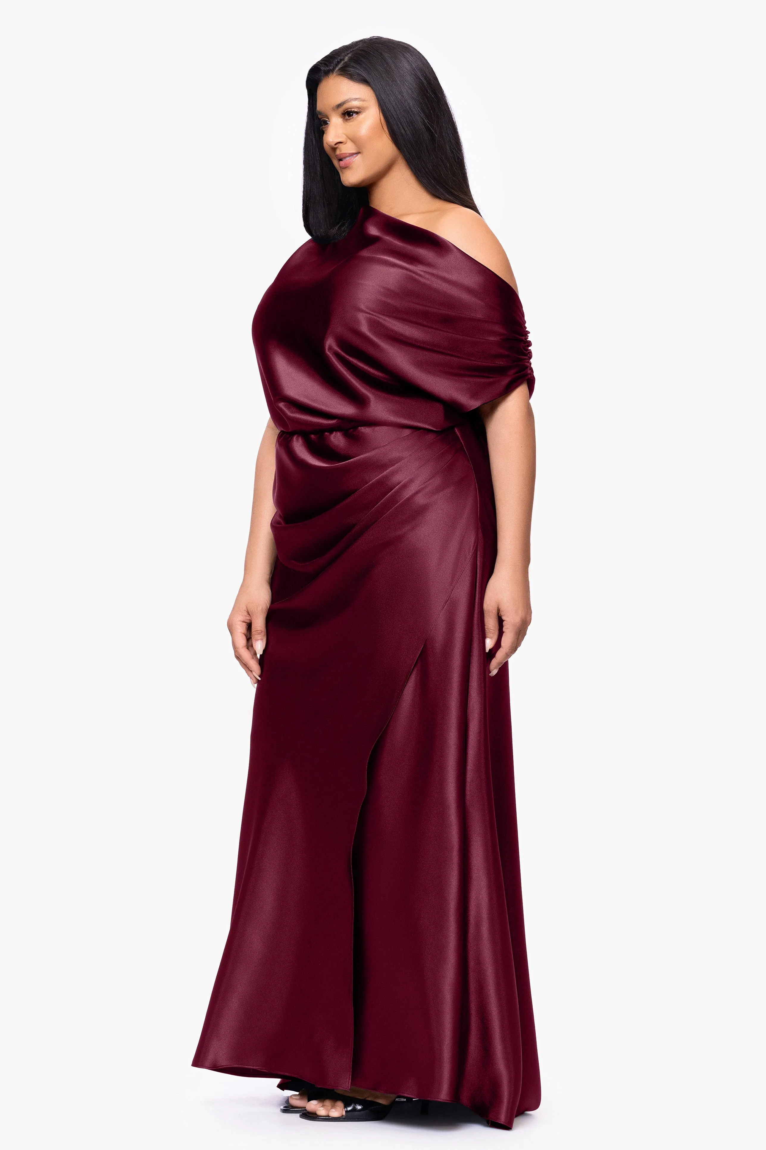 Plus "Sofia" Satin Drop Shoulder Floor Length Dress sold by Betsy & Adam product image thumbnail 4