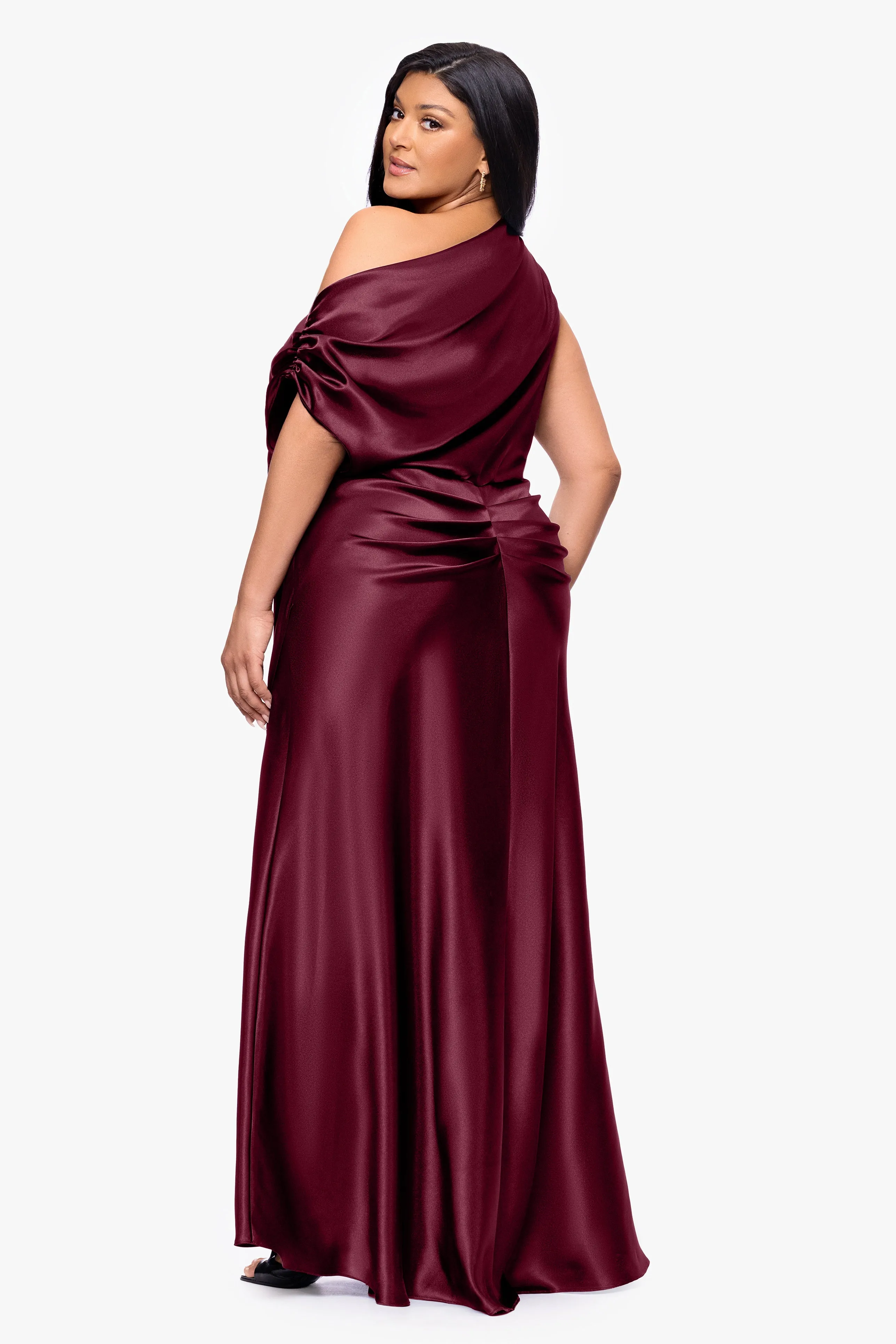 Plus "Sofia" Satin Drop Shoulder Floor Length Dress sold by Betsy & Adam product image thumbnail 3
