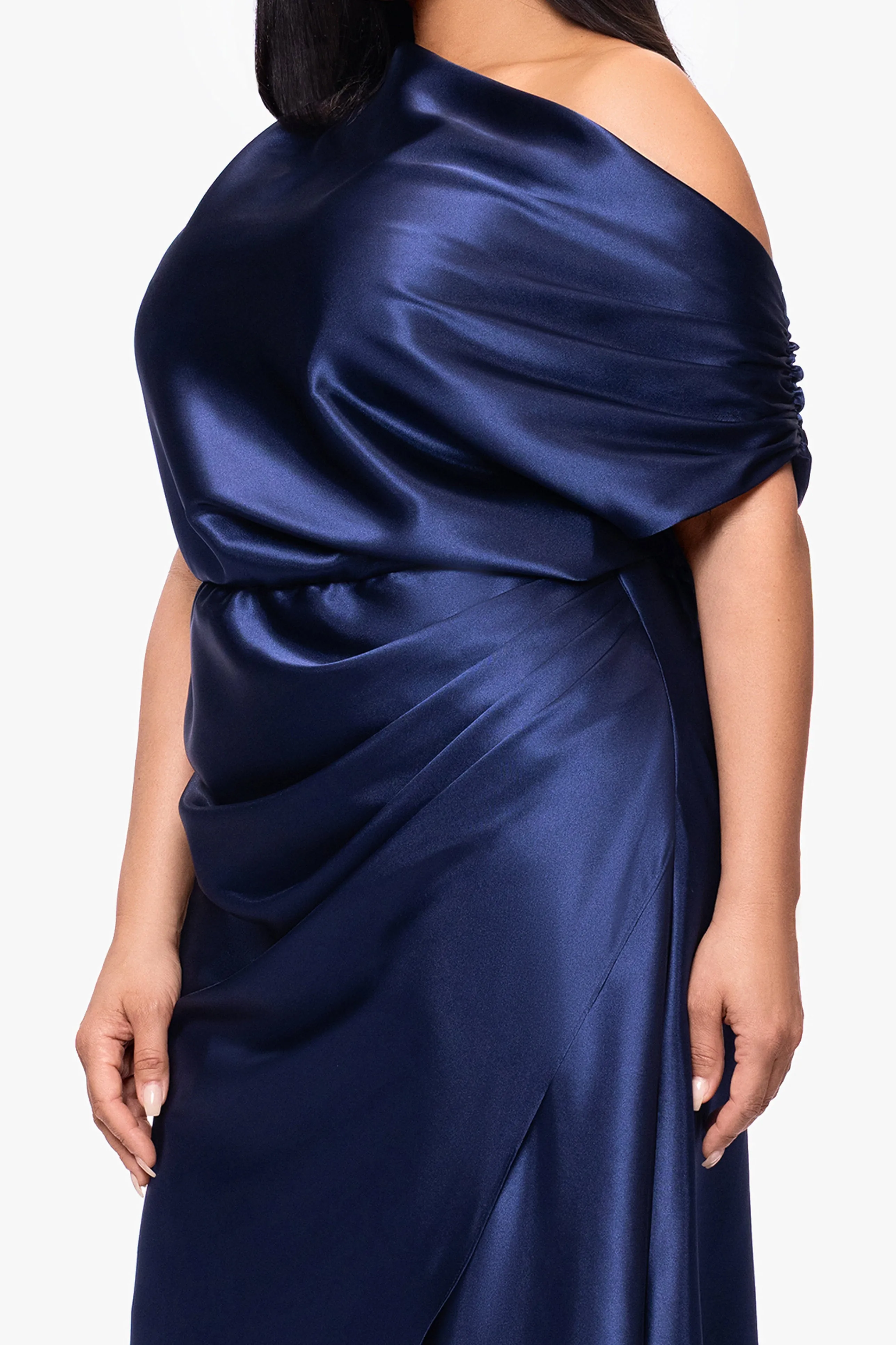 Plus "Sofia" Satin Drop Shoulder Floor Length Dress sold by Betsy & Adam product image thumbnail 2