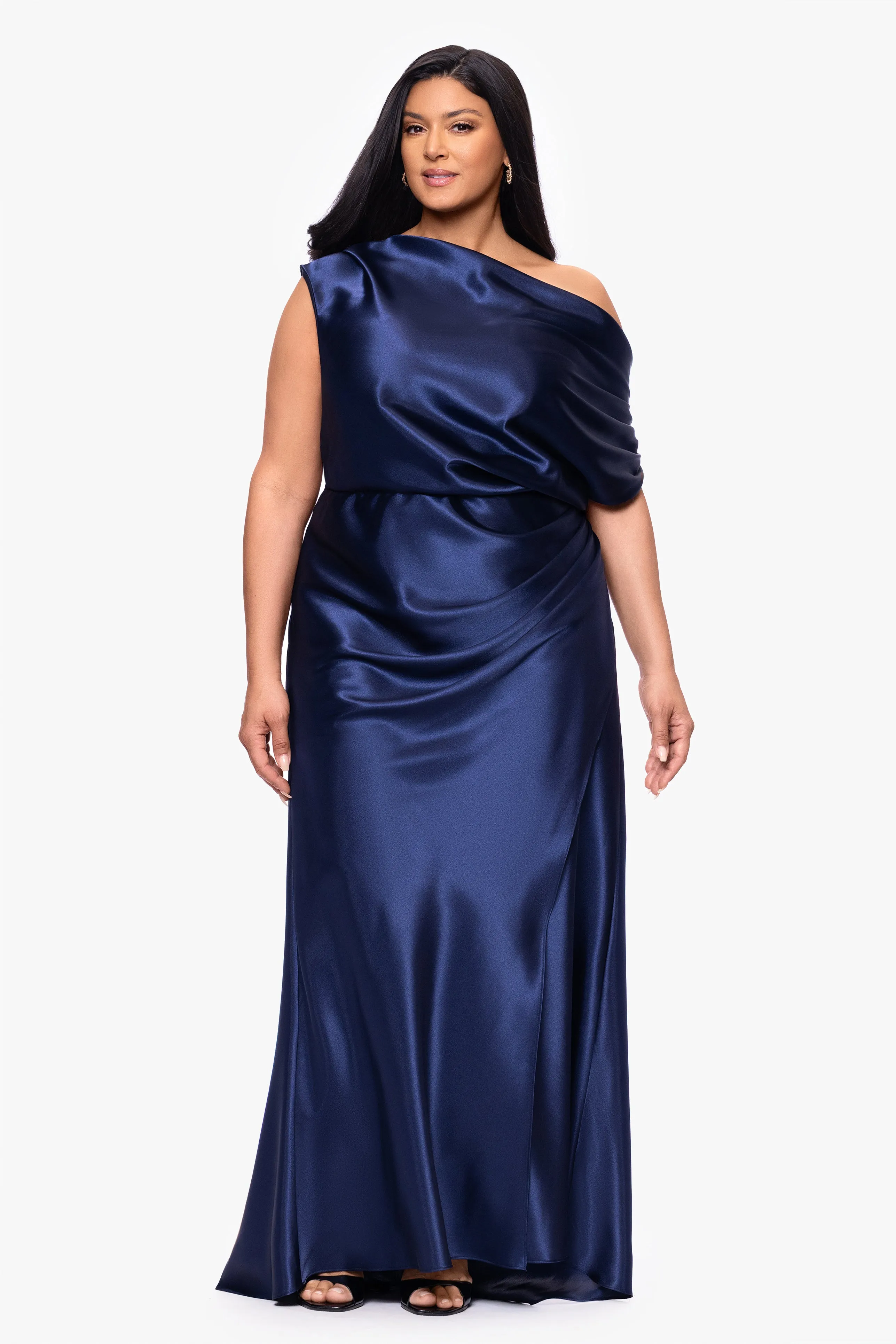 Plus "Sofia" Satin Drop Shoulder Floor Length Dress sold by Betsy & Adam product image thumbnail 5