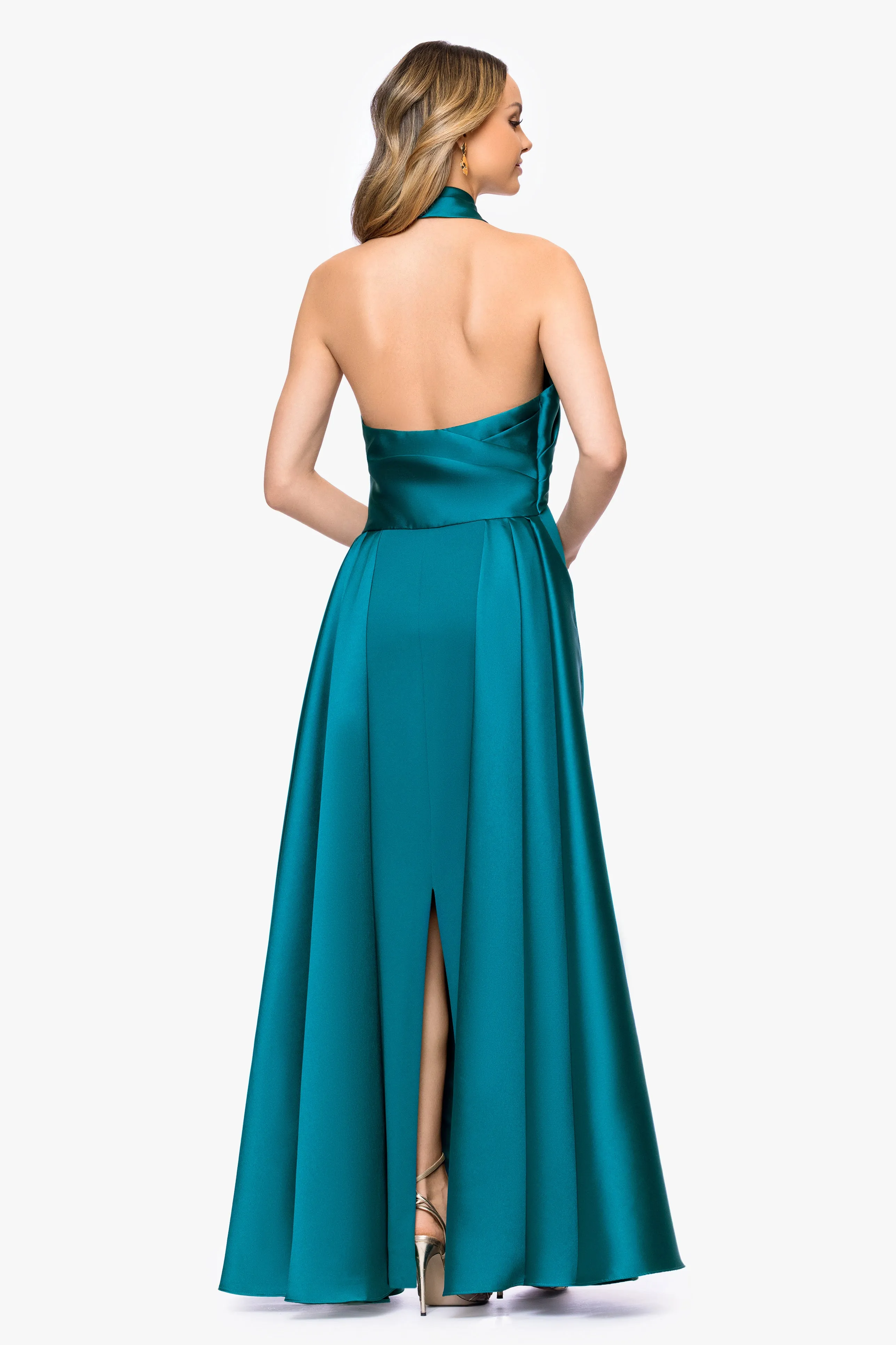 "Dina" Scuba Crepe Twist Halter Neck Floor Length Gown sold by Betsy & Adam product image thumbnail 3