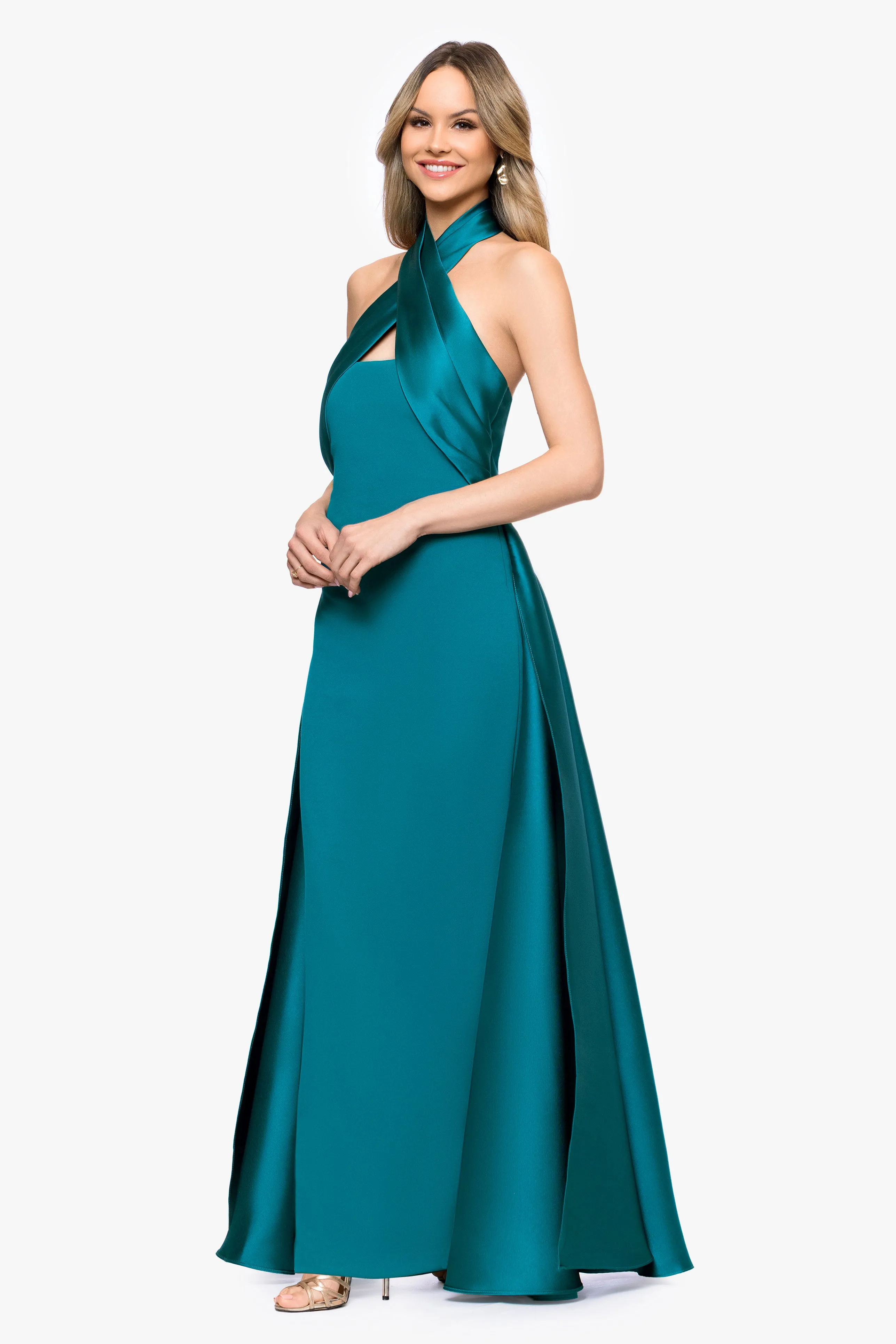 "Dina" Scuba Crepe Twist Halter Neck Floor Length Gown sold by Betsy & Adam product image thumbnail 4