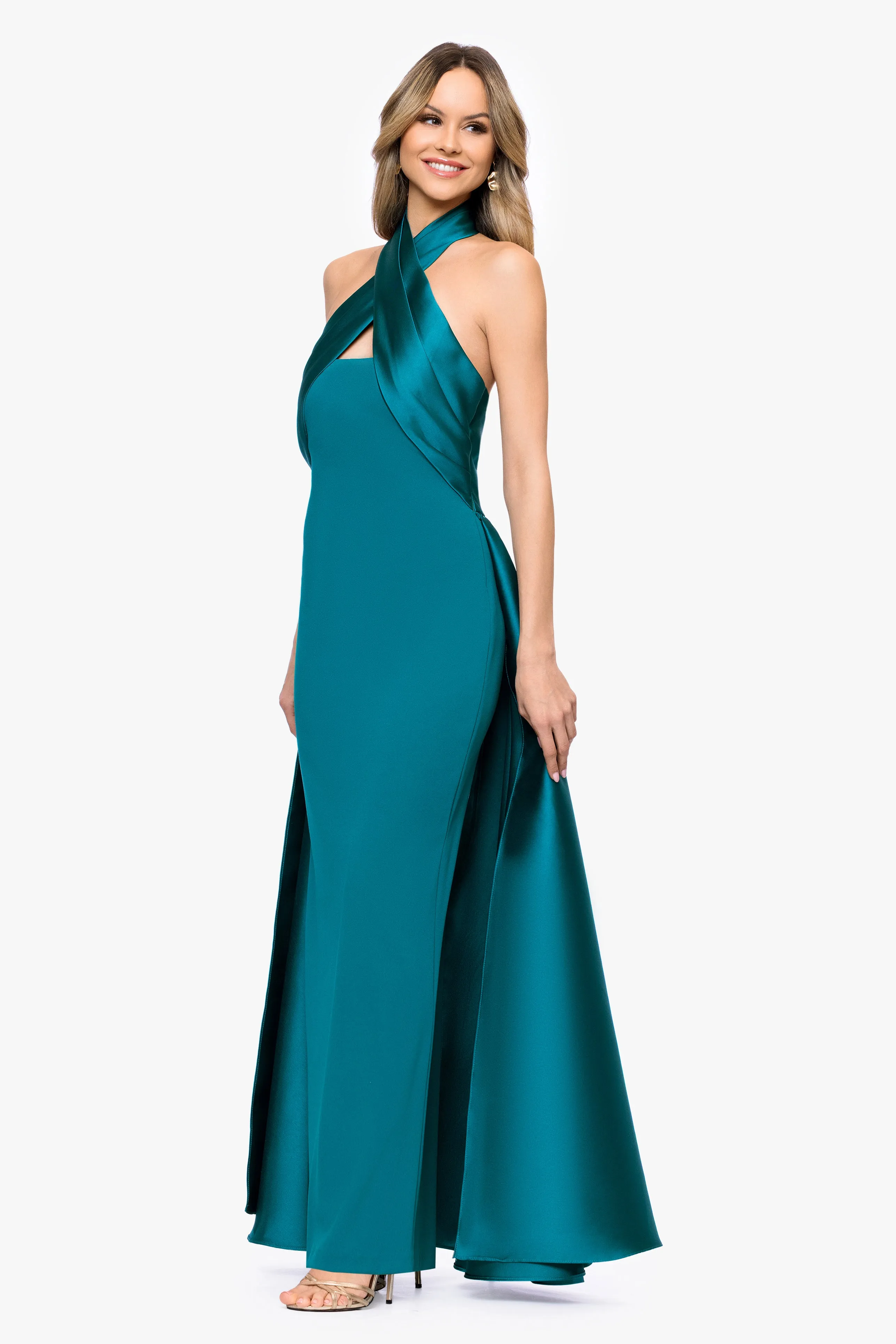 "Dina" Scuba Crepe Twist Halter Neck Floor Length Gown sold by Betsy & Adam product image thumbnail 5