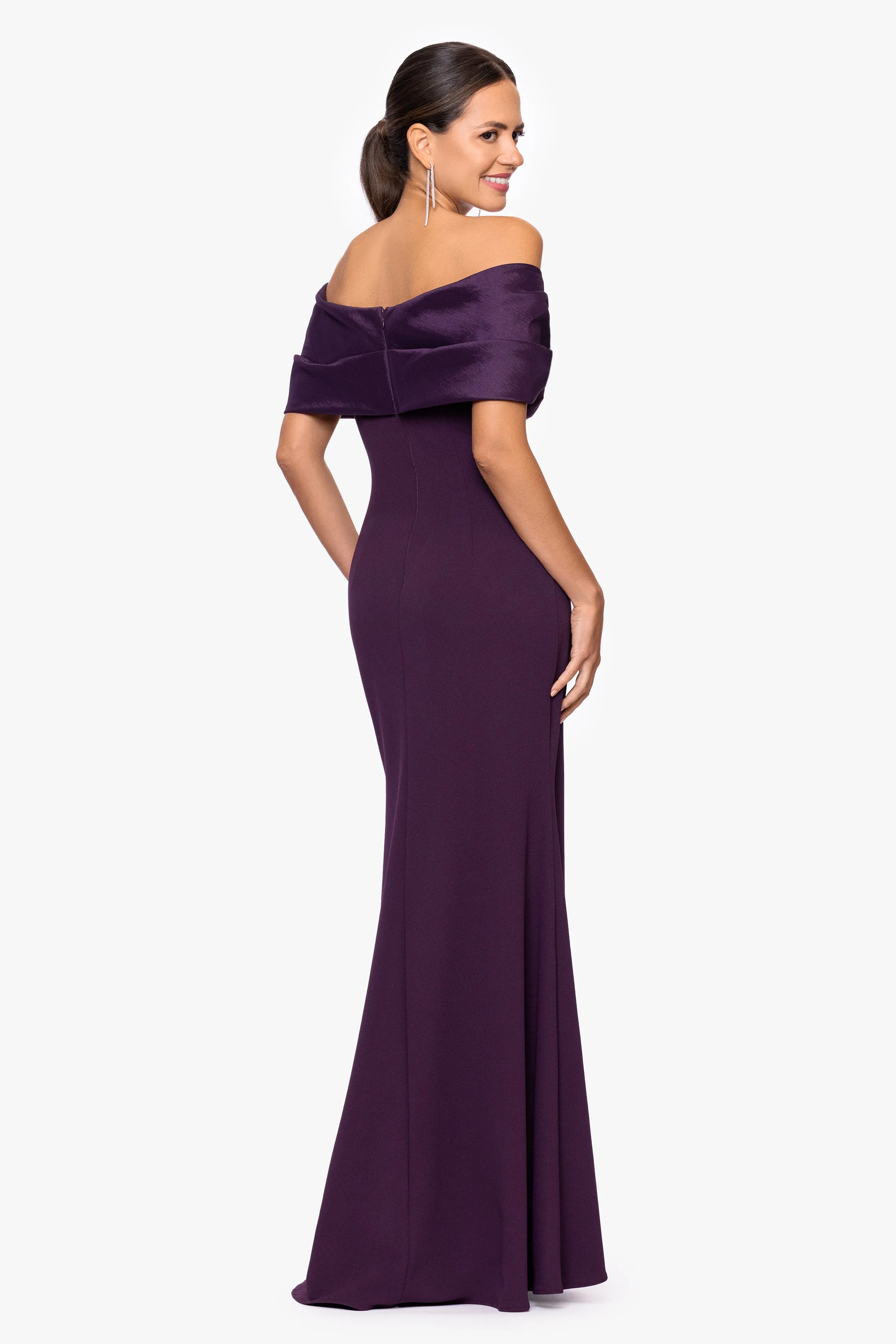 "Michelle" Scuba Crepe Off the Shoulder Taffeta Trim Floor Length Dress sold by Betsy & Adam product image thumbnail 3