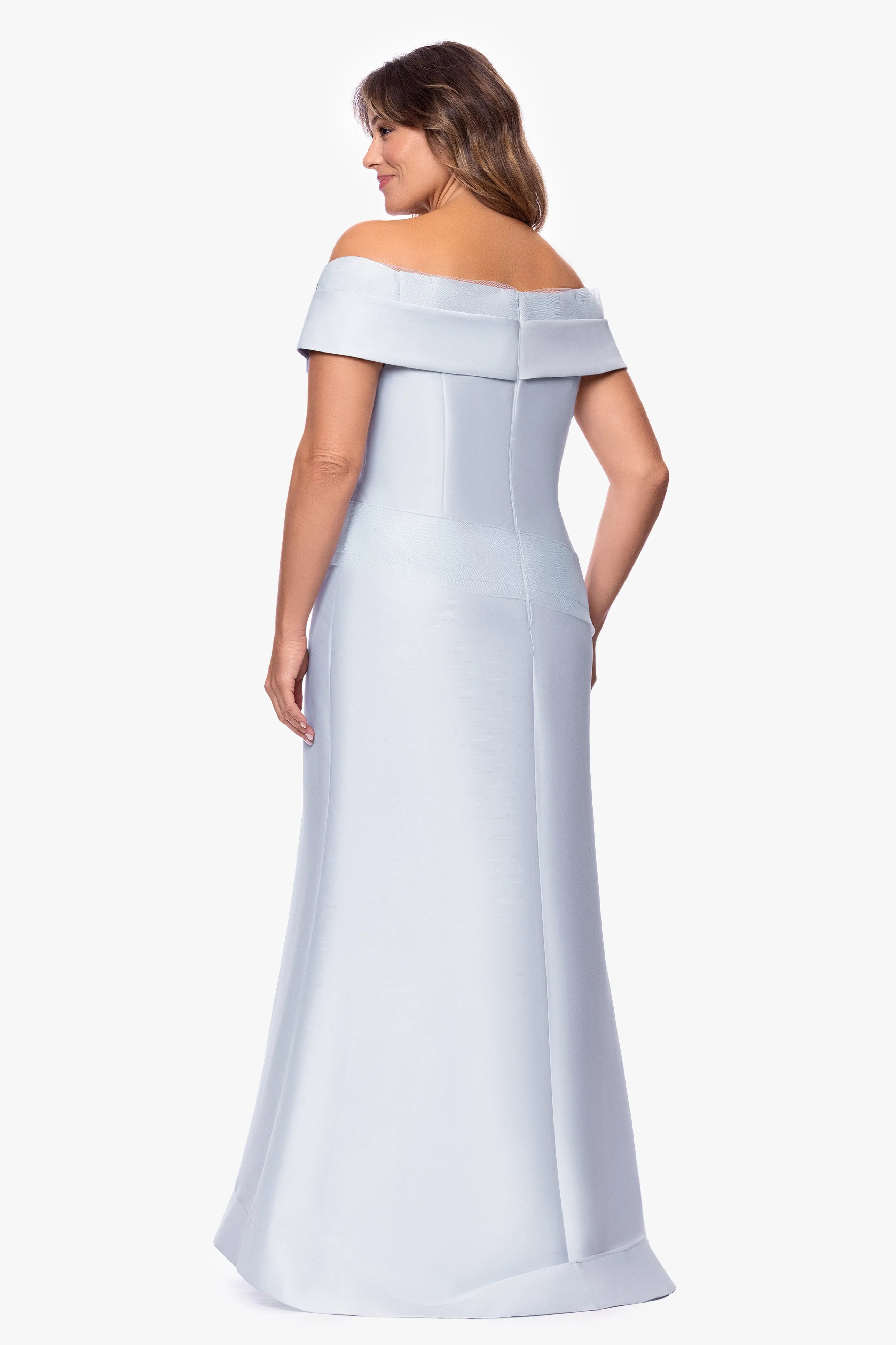 Plus "Zara" Mikado Off the Shoulder Floral Bead Floor Length Dress sold by Betsy & Adam product image thumbnail 2