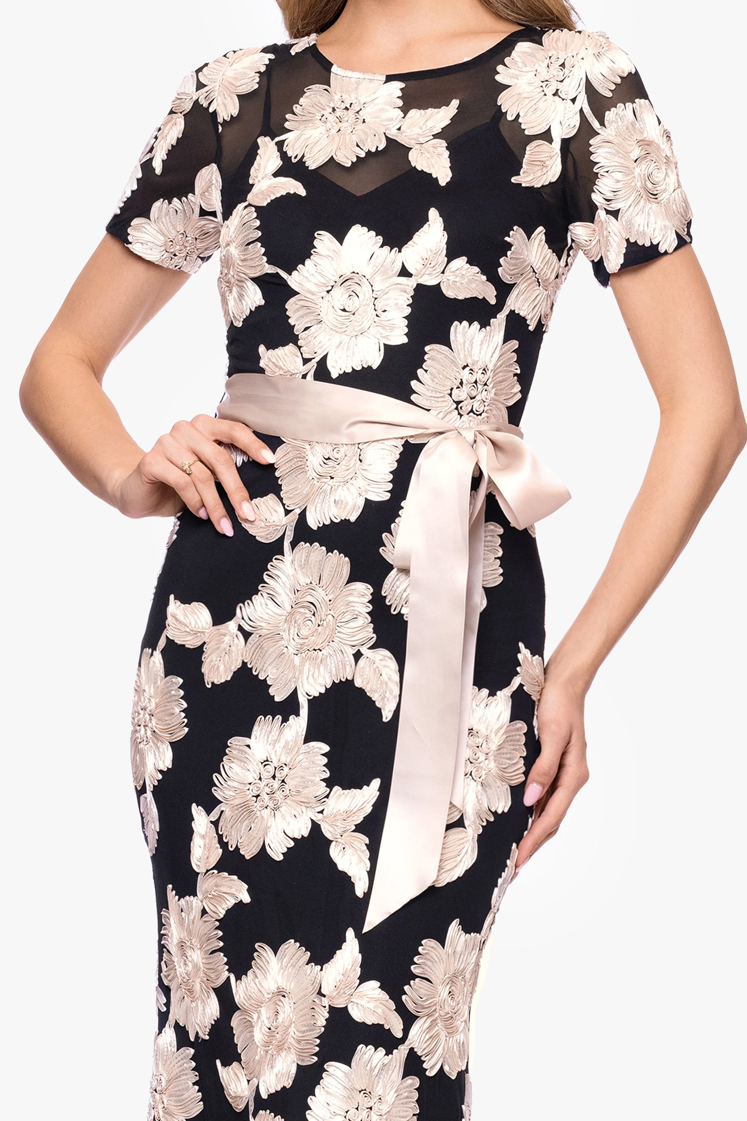 "Giselle" Soutache Mesh Short Sleeve Floor Length Dress sold by Betsy & Adam product image thumbnail 2