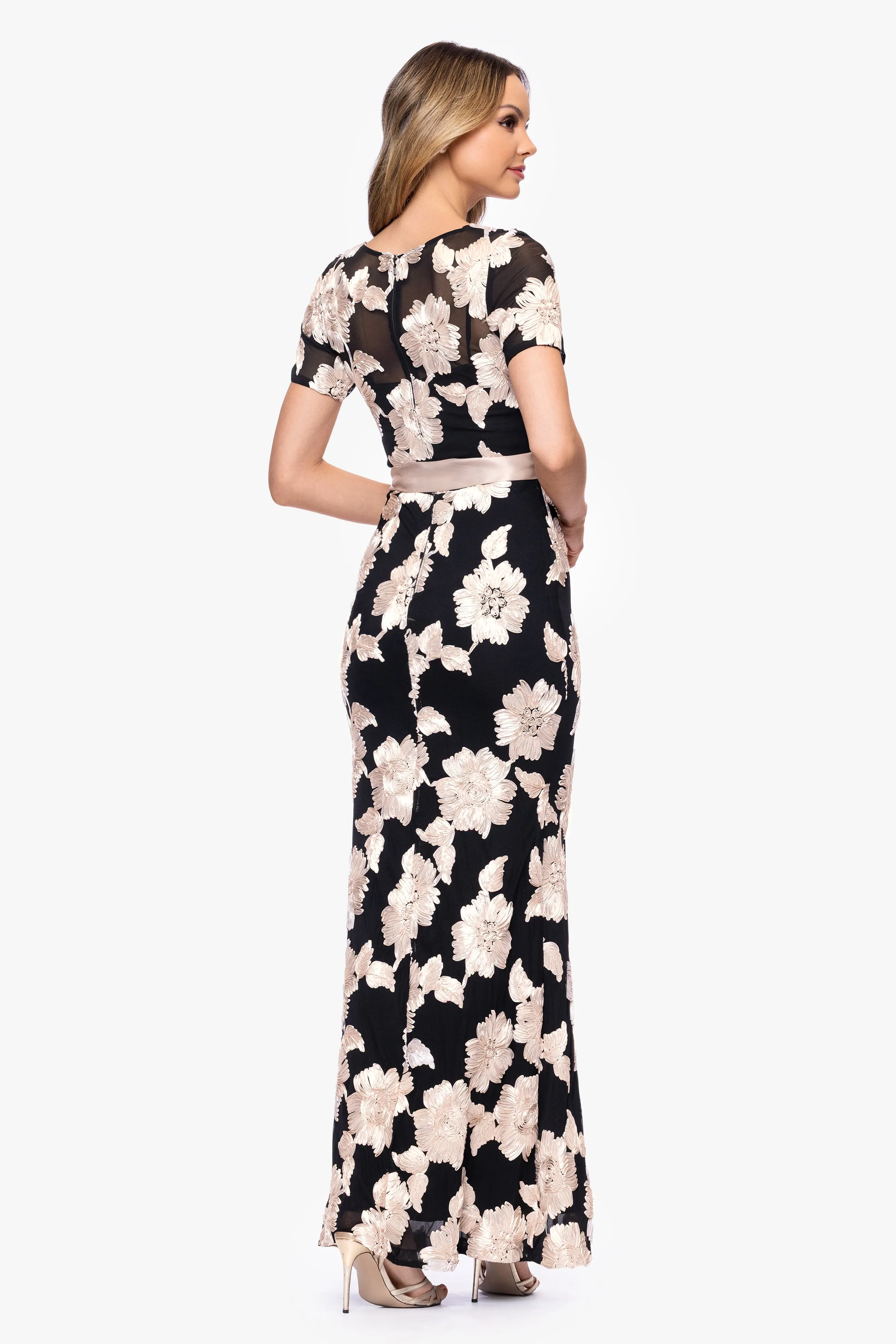 "Giselle" Soutache Mesh Short Sleeve Floor Length Dress sold by Betsy & Adam product image thumbnail 3