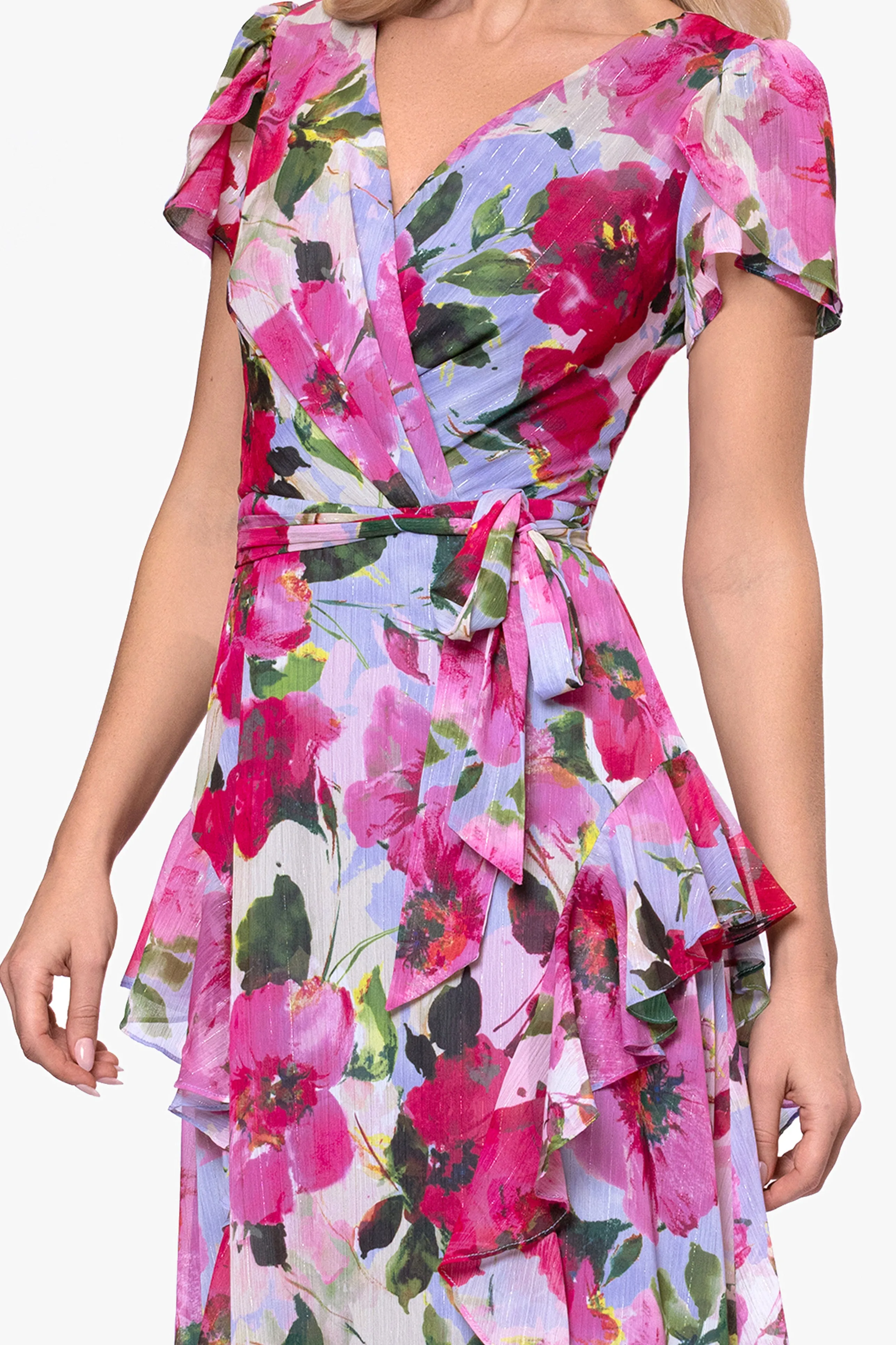 Petite "Margot" Chiffon Print Ruffle Wrap Floor Length Dress sold by Betsy & Adam product image thumbnail 2