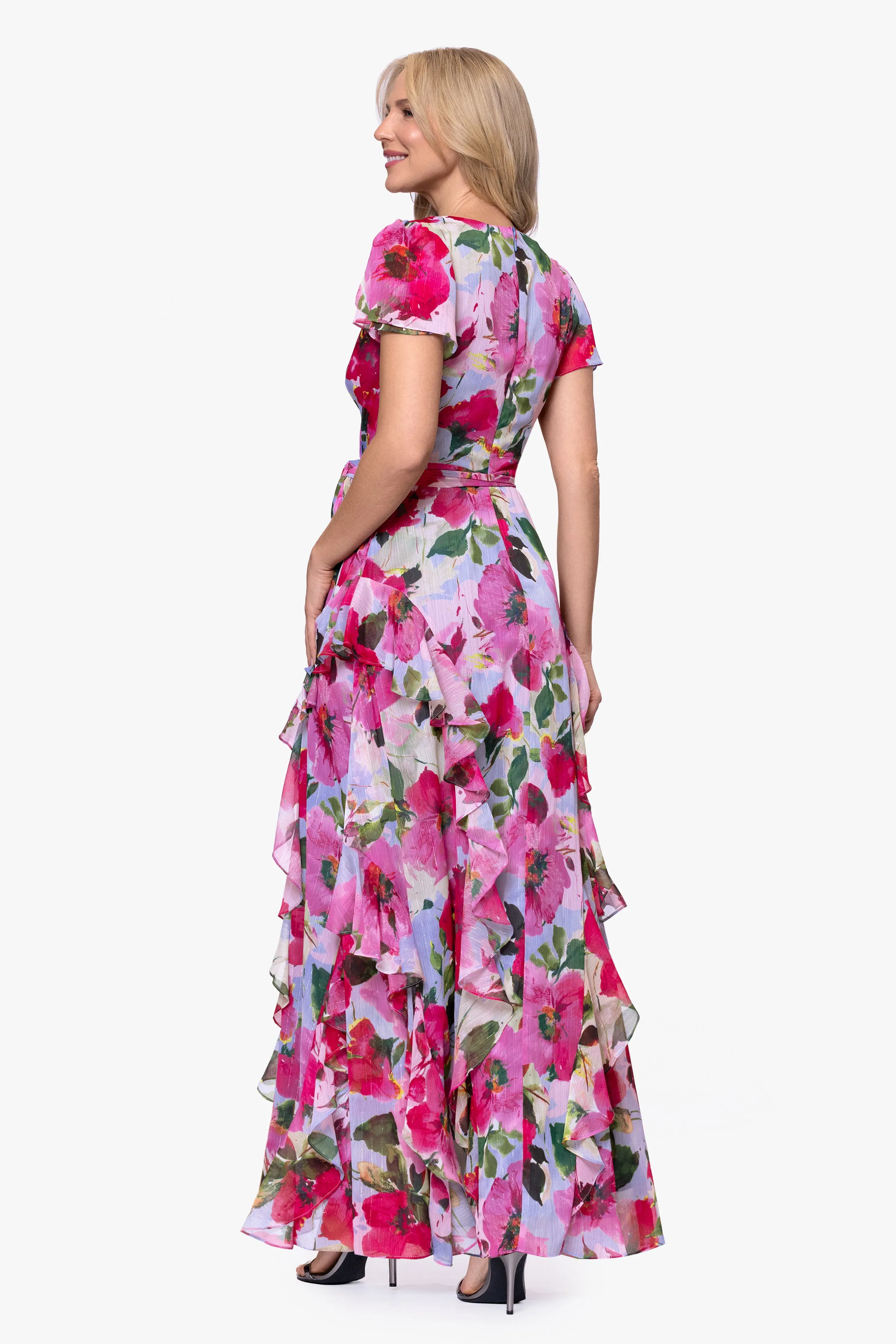 Petite "Margot" Chiffon Print Ruffle Wrap Floor Length Dress sold by Betsy & Adam product image thumbnail 3