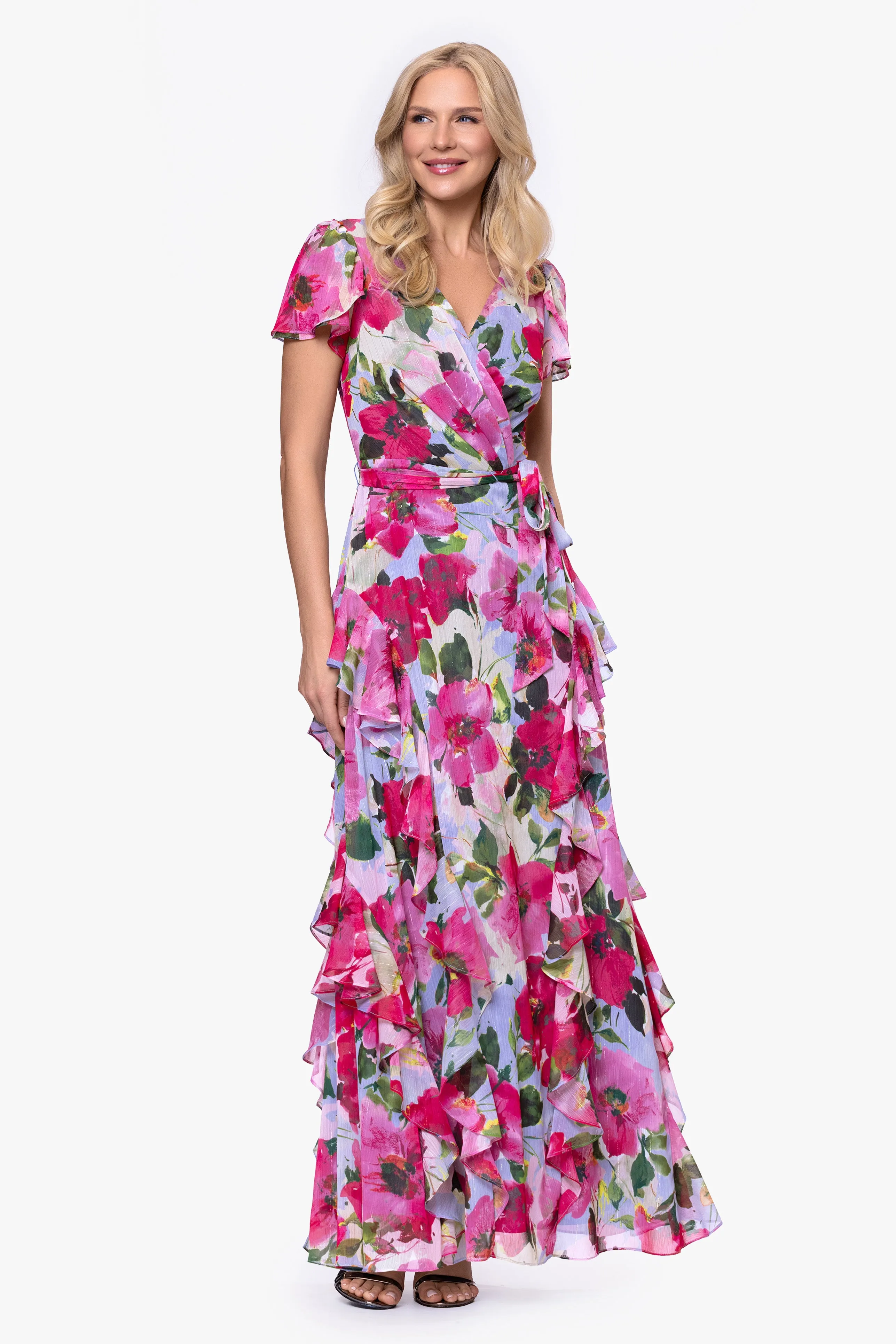 Petite "Margot" Chiffon Print Ruffle Wrap Floor Length Dress sold by Betsy & Adam product image thumbnail 5