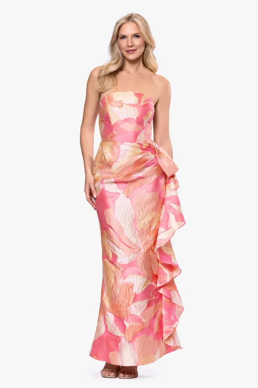 "Heidi" Brocade Floral Print Floor Length Dress made by Betsy & Adam