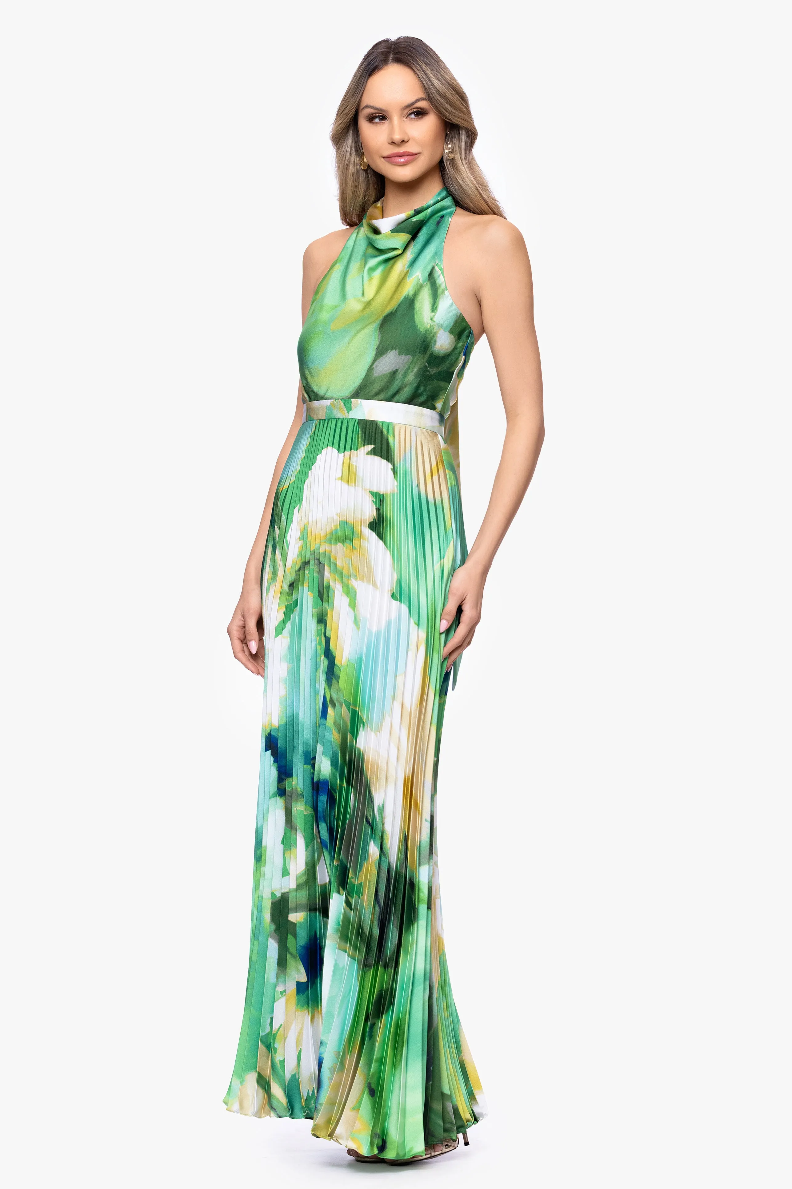 Petite "Brynn" Satin Cowl Neck Pleated Skirt Floor Length Dress sold by Betsy & Adam product image thumbnail 4