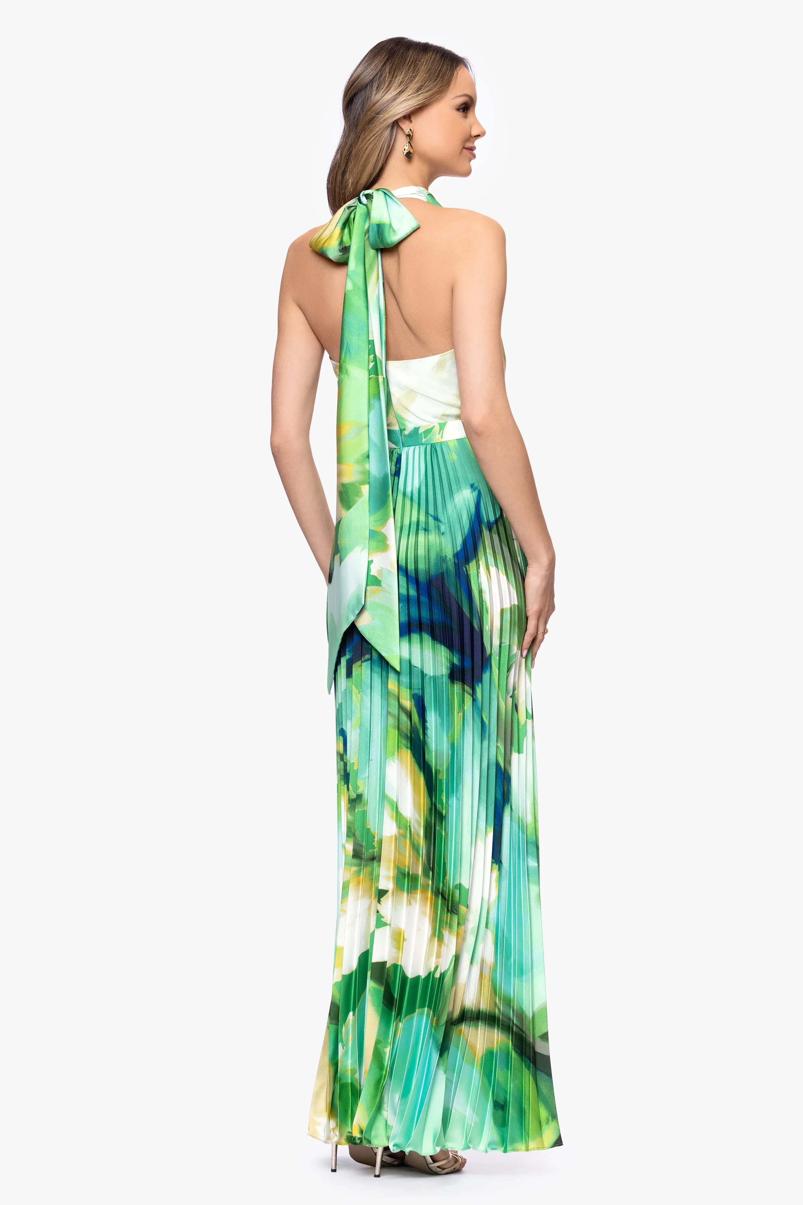 Petite "Brynn" Satin Cowl Neck Pleated Skirt Floor Length Dress sold by Betsy & Adam product image thumbnail 3