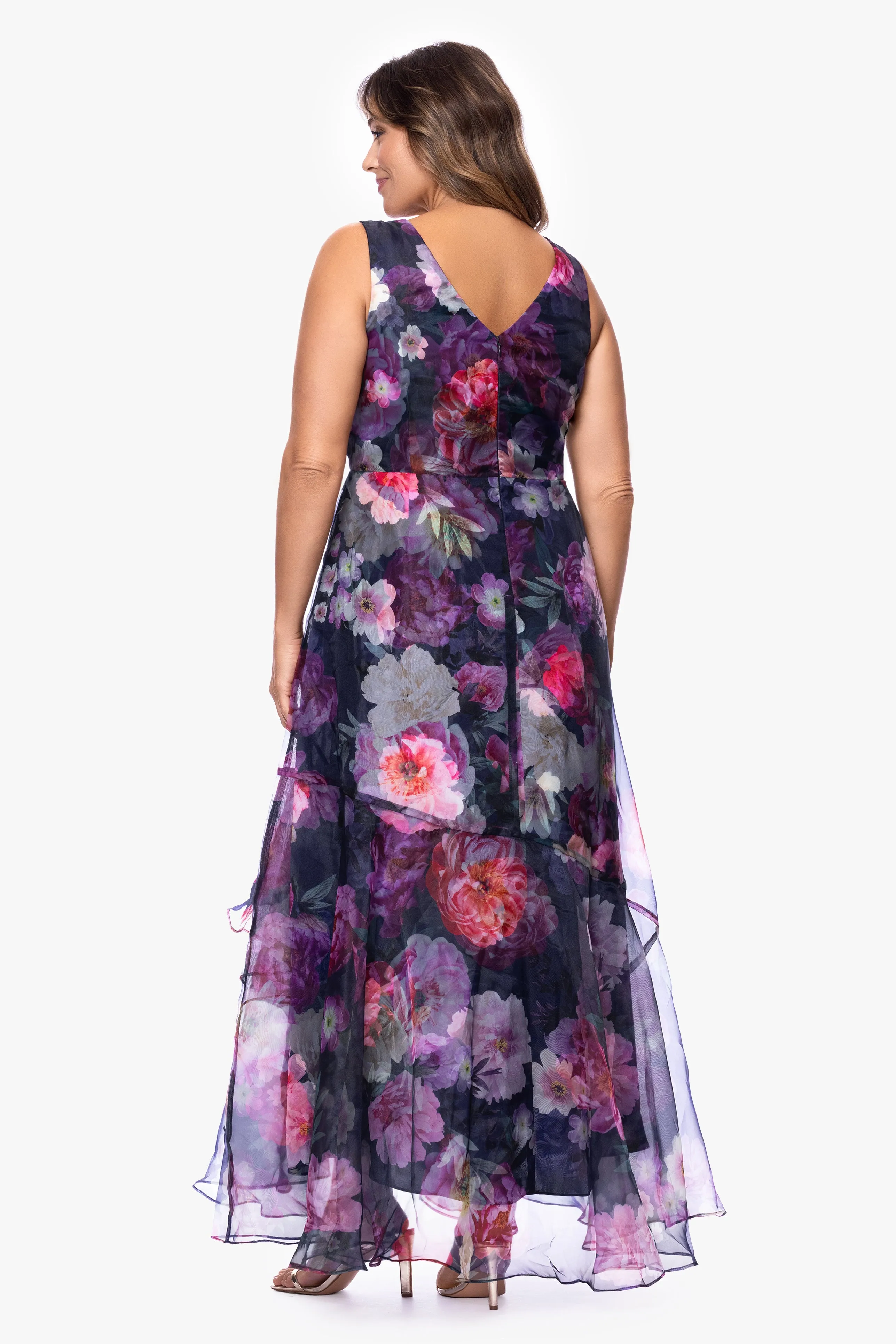 Plus "Florence" Printed Organza V-Neck Floor Length Dress sold by Betsy & Adam product image thumbnail 3