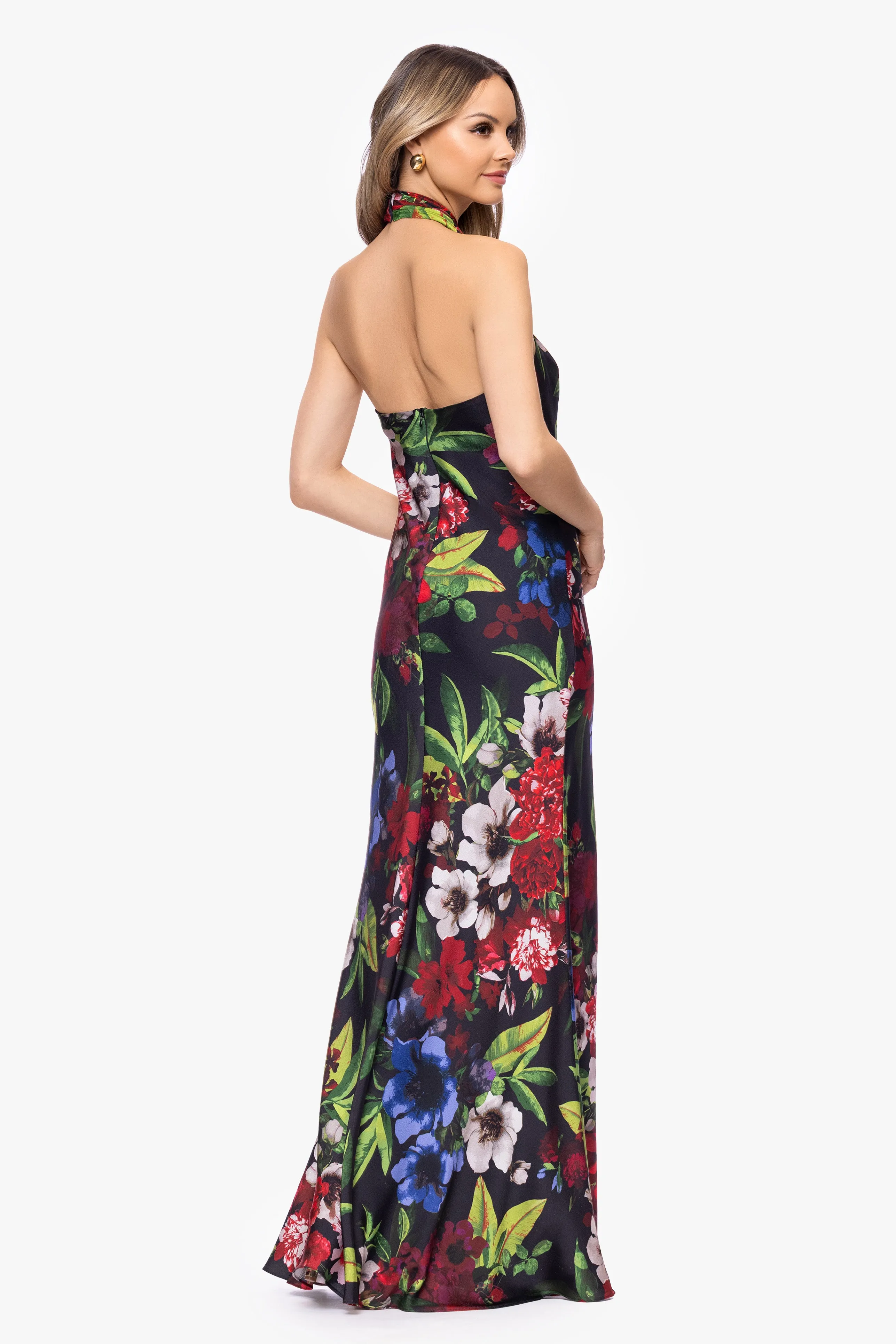 "Cassidy" Satin Floral Print Floor Length Dress sold by Betsy & Adam product image thumbnail 3