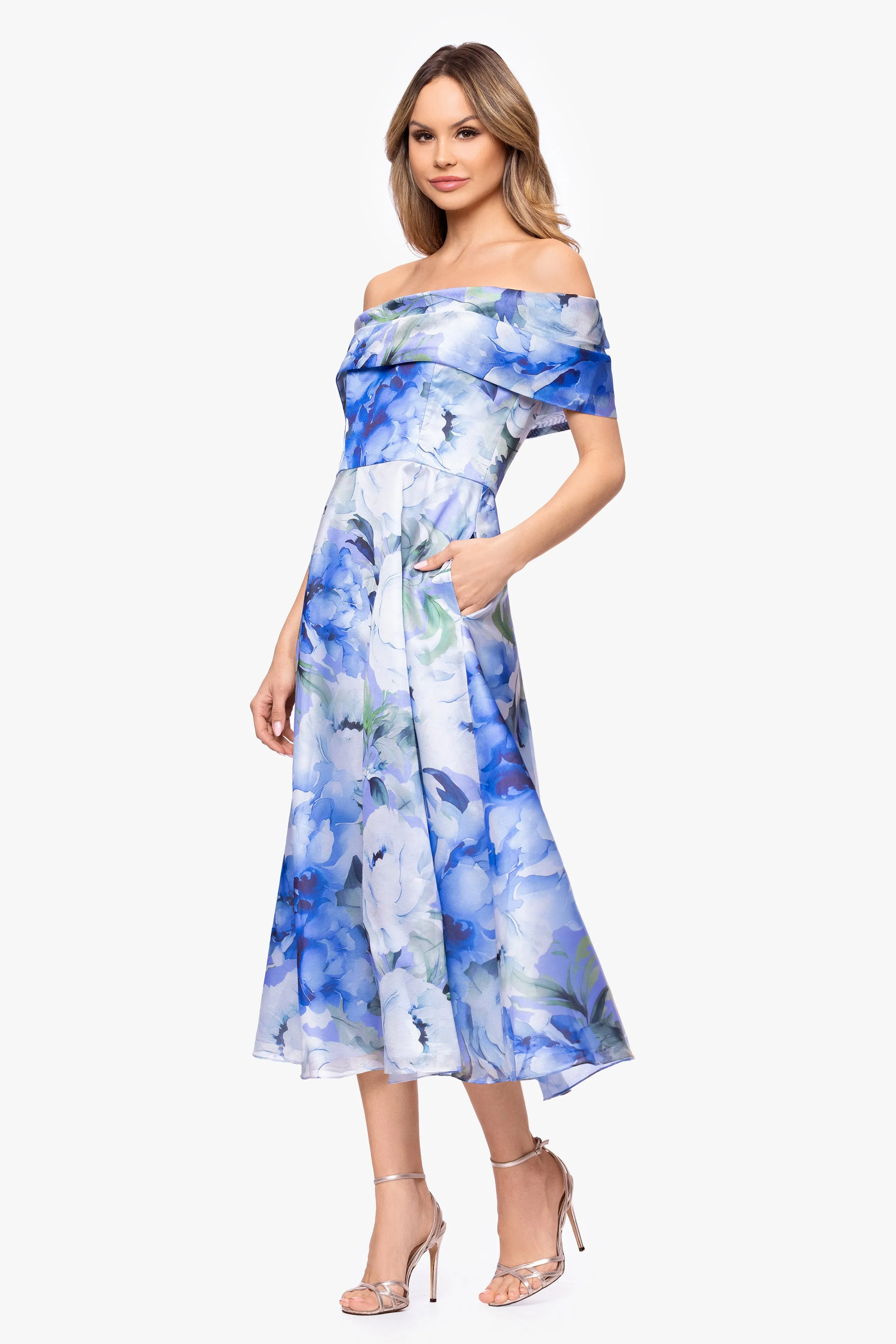 "Alexis" Organza Off The Shoulder Floral Midi Dress sold by Betsy & Adam product image thumbnail 4