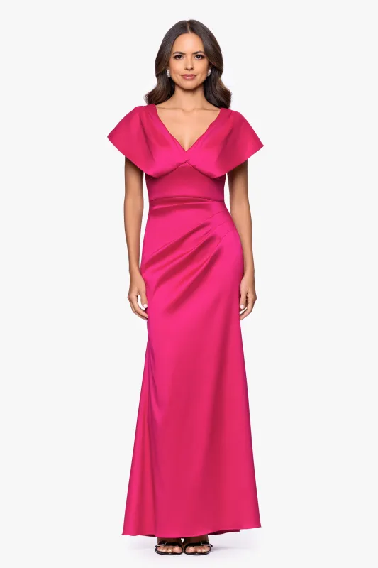 Petite "Rosa" Mikado V-Neck Floor Length Dress sold by Betsy & Adam