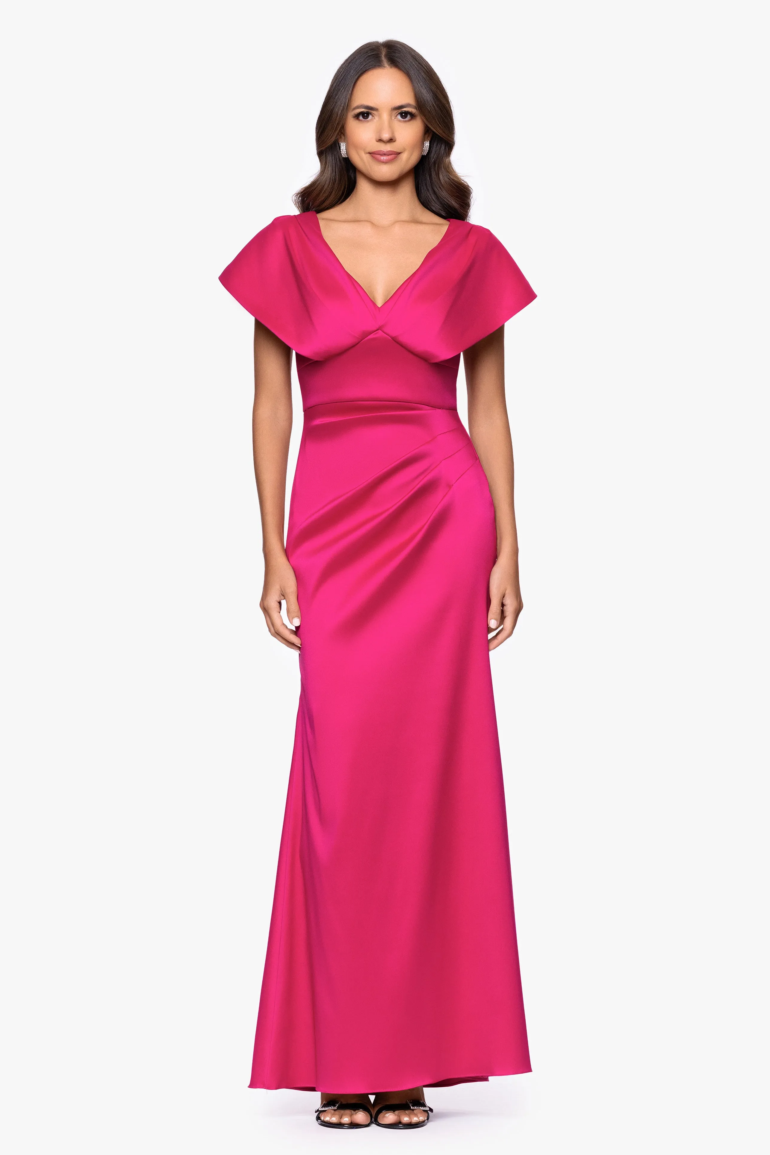 Petite "Rosa" Mikado V-Neck Floor Length Dress sold by Betsy & Adam