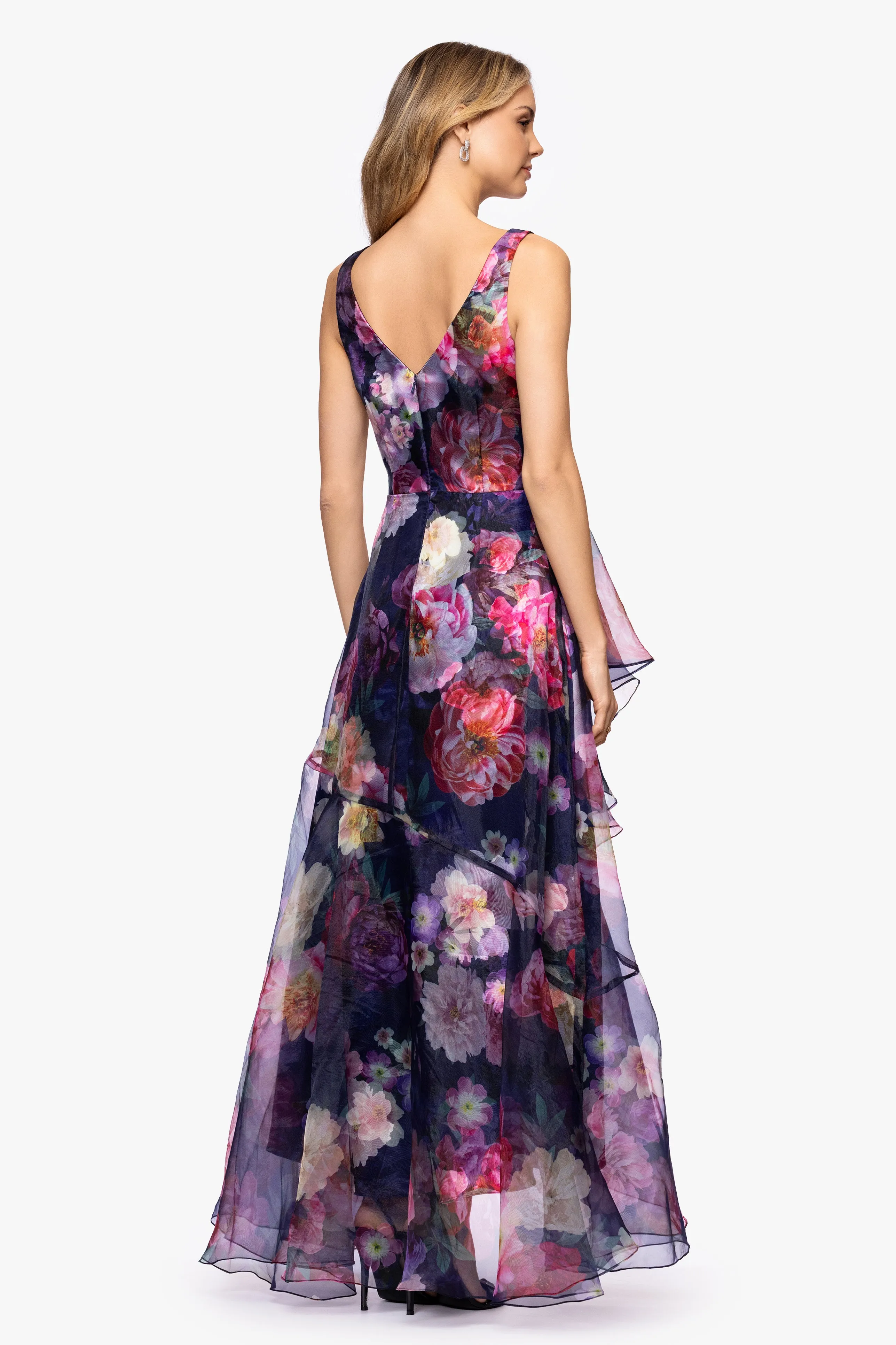 "Florence" Printed Organza V-Neck Floor Length Dress sold by Betsy & Adam product image thumbnail 3