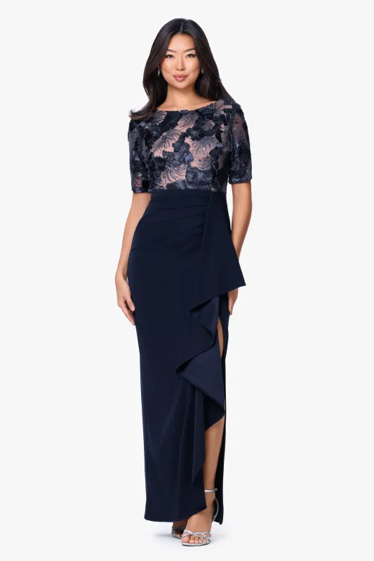 "Mel" Soutache and Scuba Crepe Floor Length Dress sold by Betsy & Adam