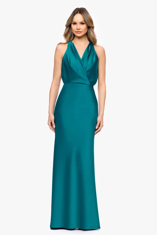 Petite "Zoella" Satin V-Neck Floor Length Dress sold by Betsy & Adam