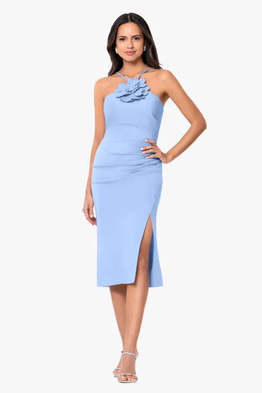 "Monroe" Techno Scuba Flower Embellished Knee Length Dress sold by Betsy & Adam