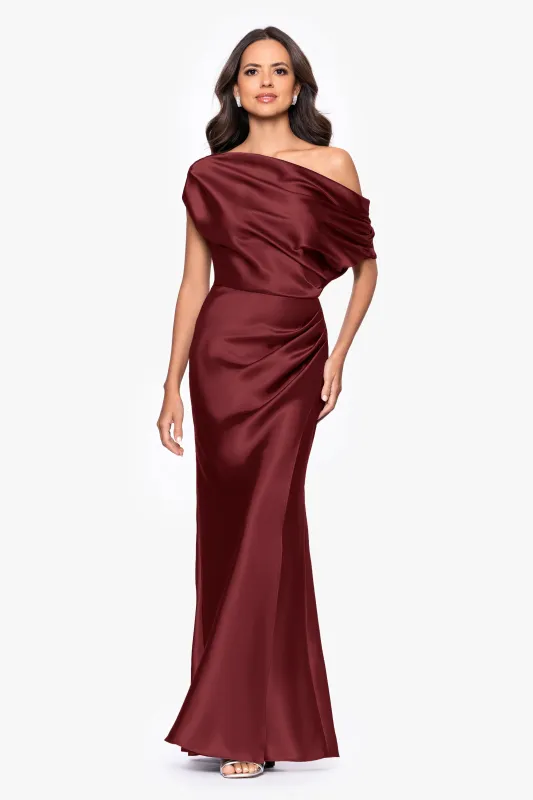 "Sofia" Satin Drop Shoulder Floor Length Dress made by Betsy & Adam