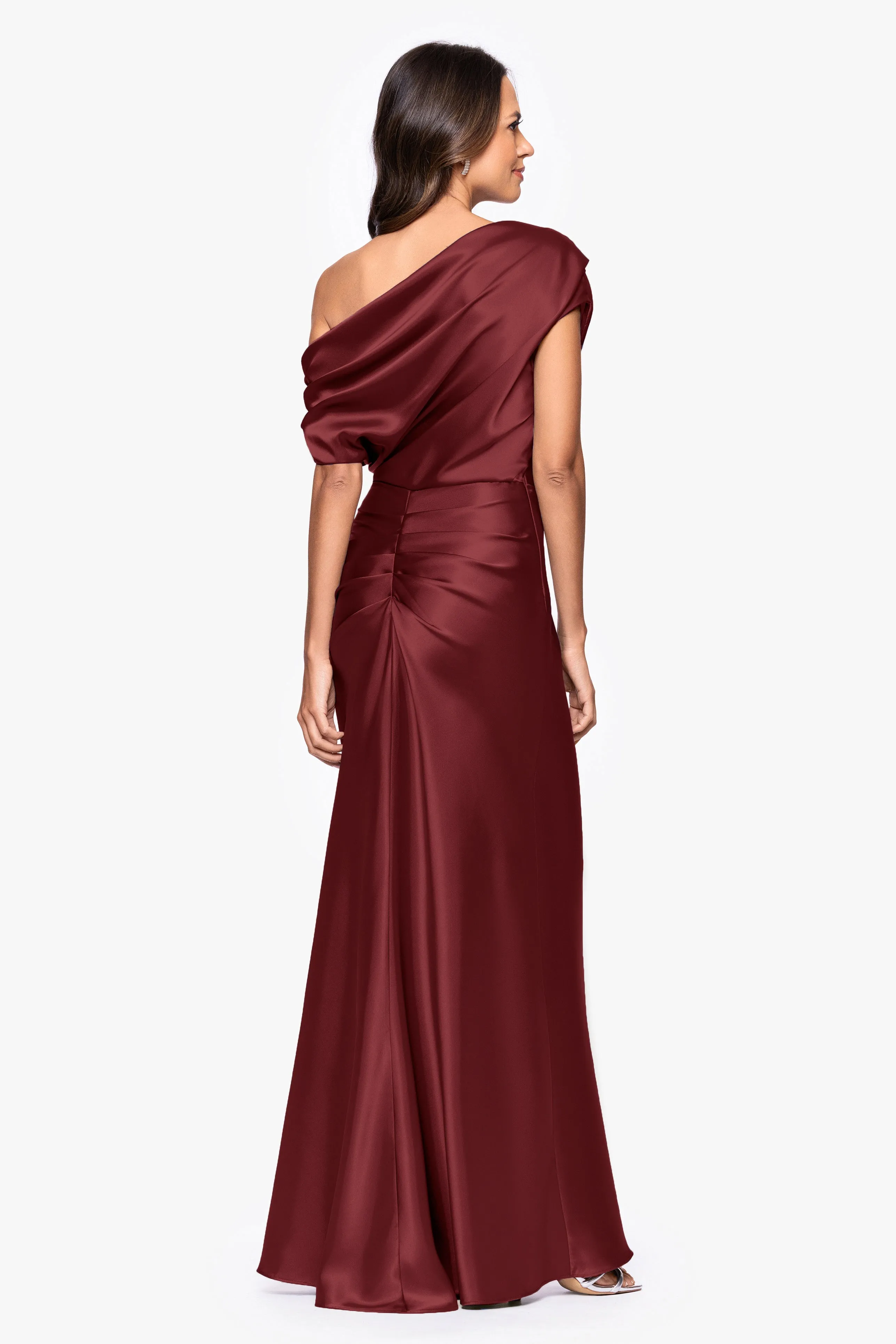 "Sofia" Satin Drop Shoulder Floor Length Dress sold by Betsy & Adam product image thumbnail 3
