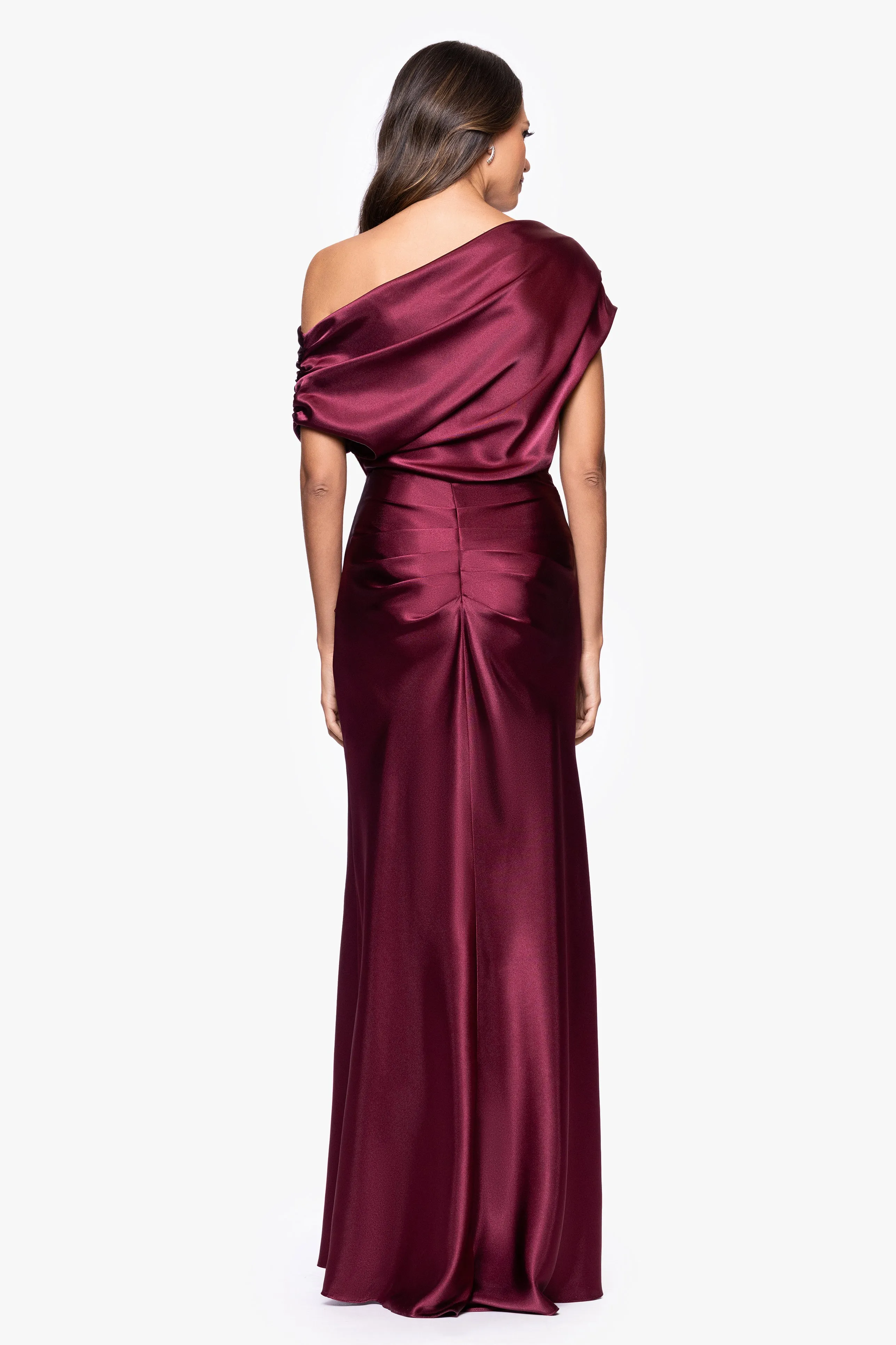 Petite "Sofia" Satin Drop Shoulder Floor Length Dress sold by Betsy & Adam product image thumbnail 4