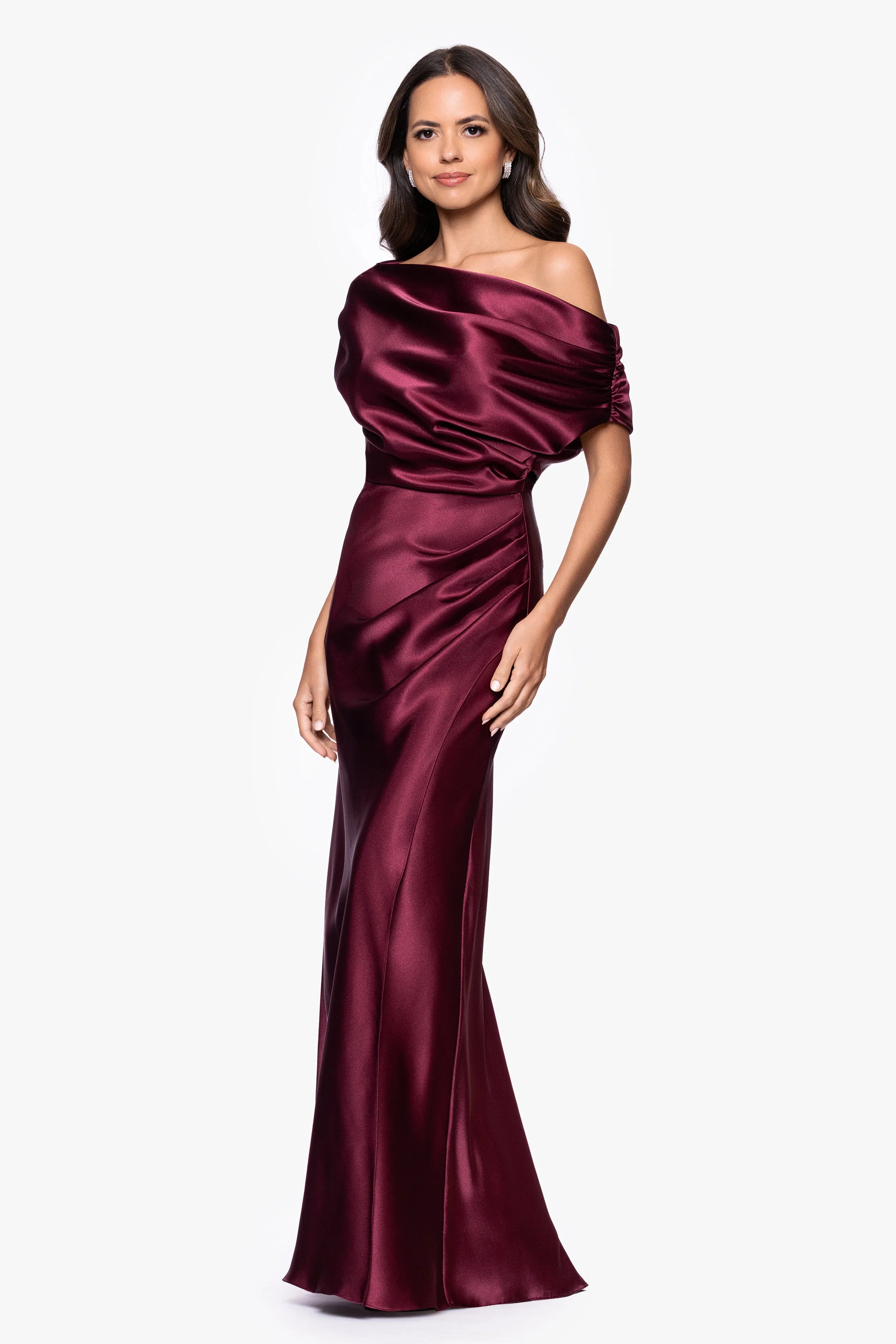 Petite "Sofia" Satin Drop Shoulder Floor Length Dress sold by Betsy & Adam product image thumbnail 5