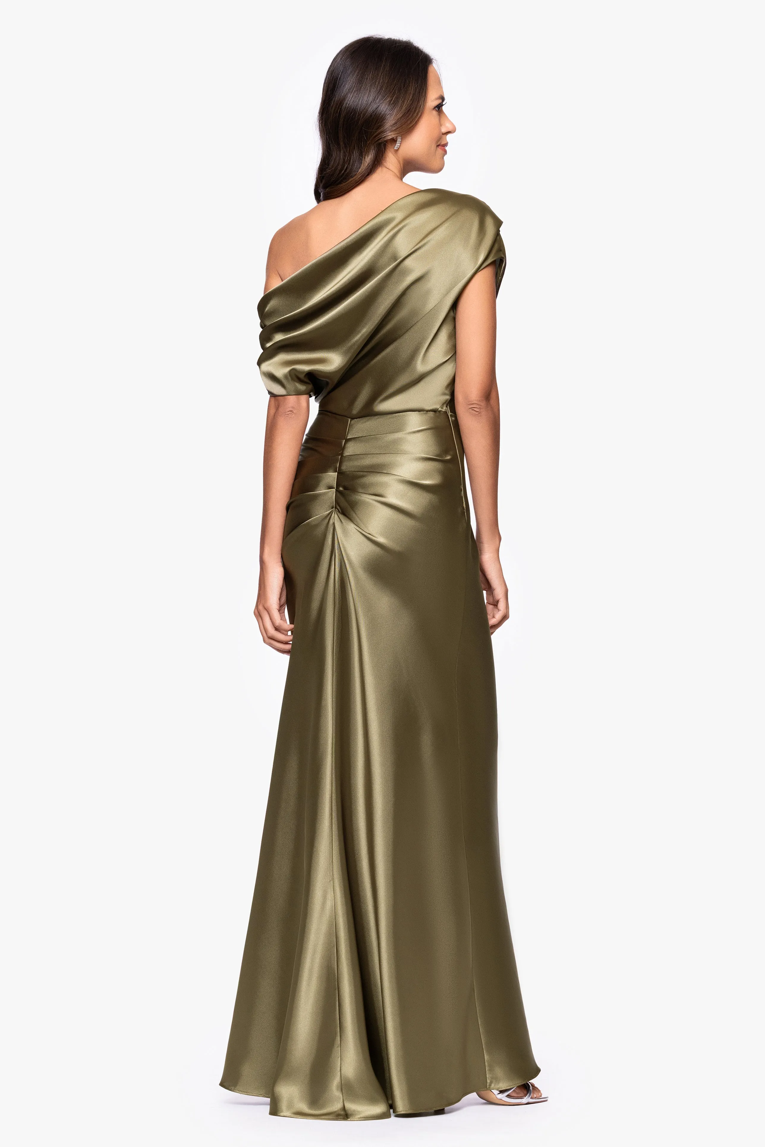 Petite "Sofia" Satin Drop Shoulder Floor Length Dress sold by Betsy & Adam product image thumbnail 3