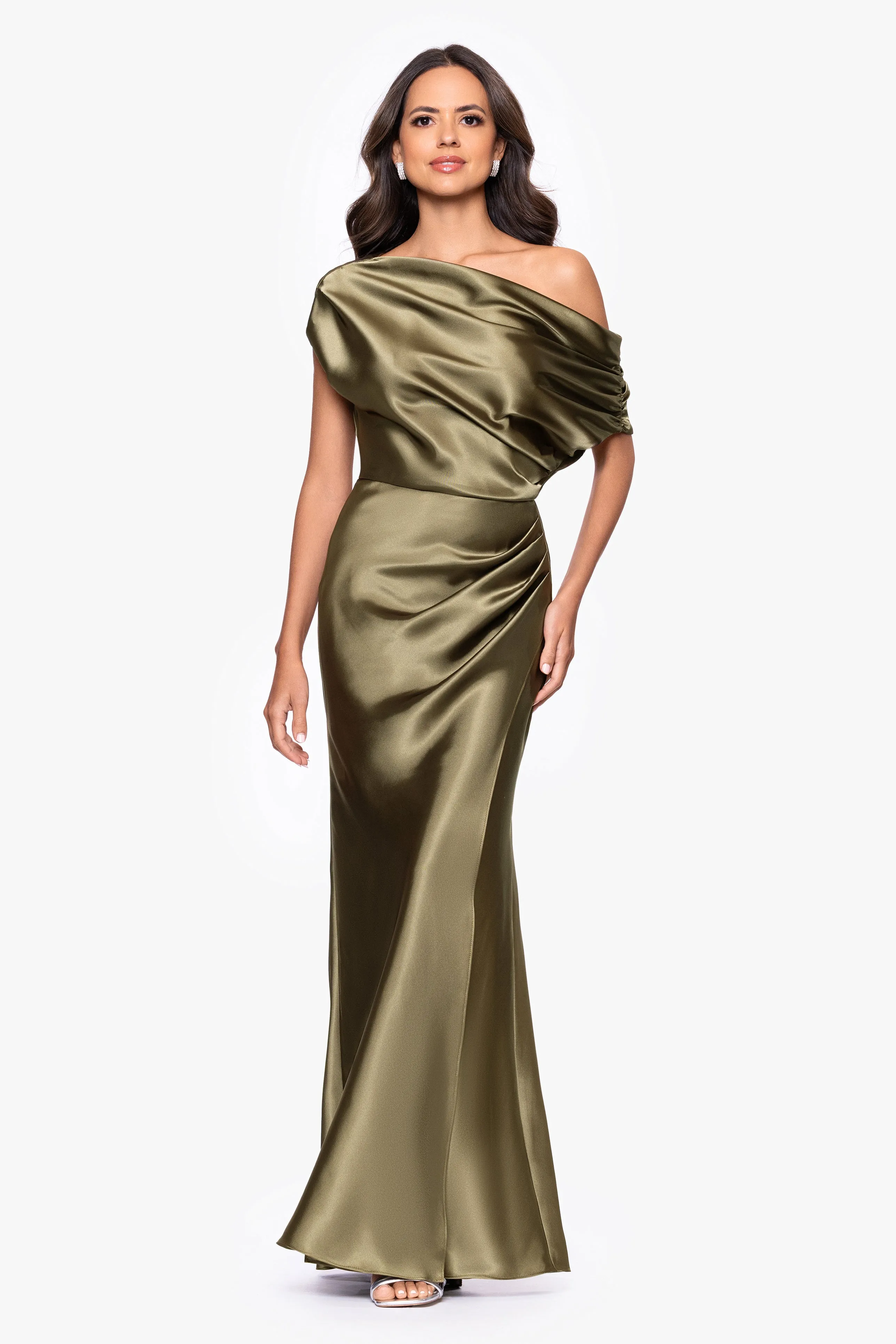 Petite "Sofia" Satin Drop Shoulder Floor Length Dress sold by Betsy & Adam product image thumbnail 5