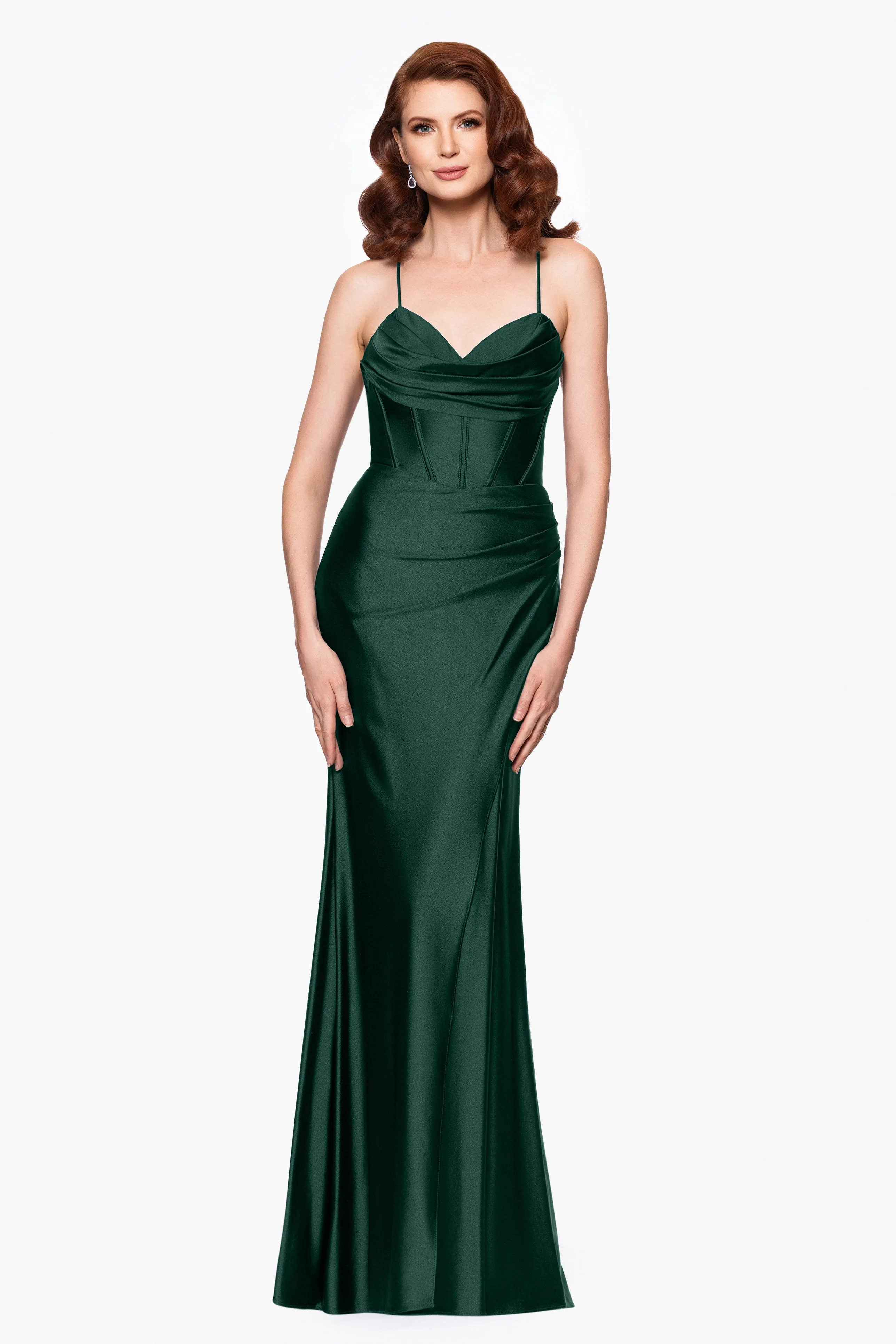 "Talia" Long Sateen Corset Lace Up Back Dress sold by Betsy & Adam