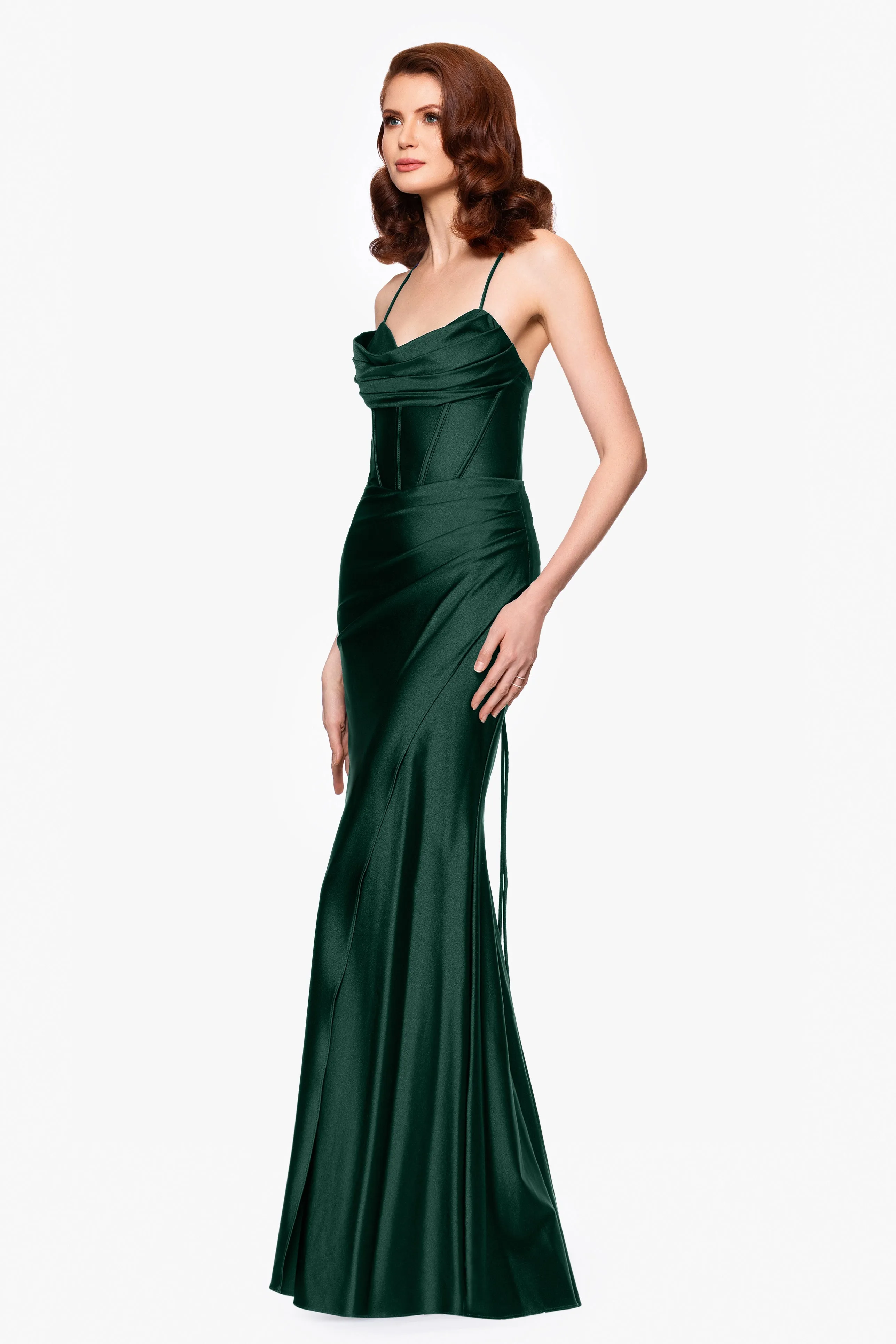 "Talia" Long Sateen Corset Lace Up Back Dress sold by Betsy & Adam product image thumbnail 4