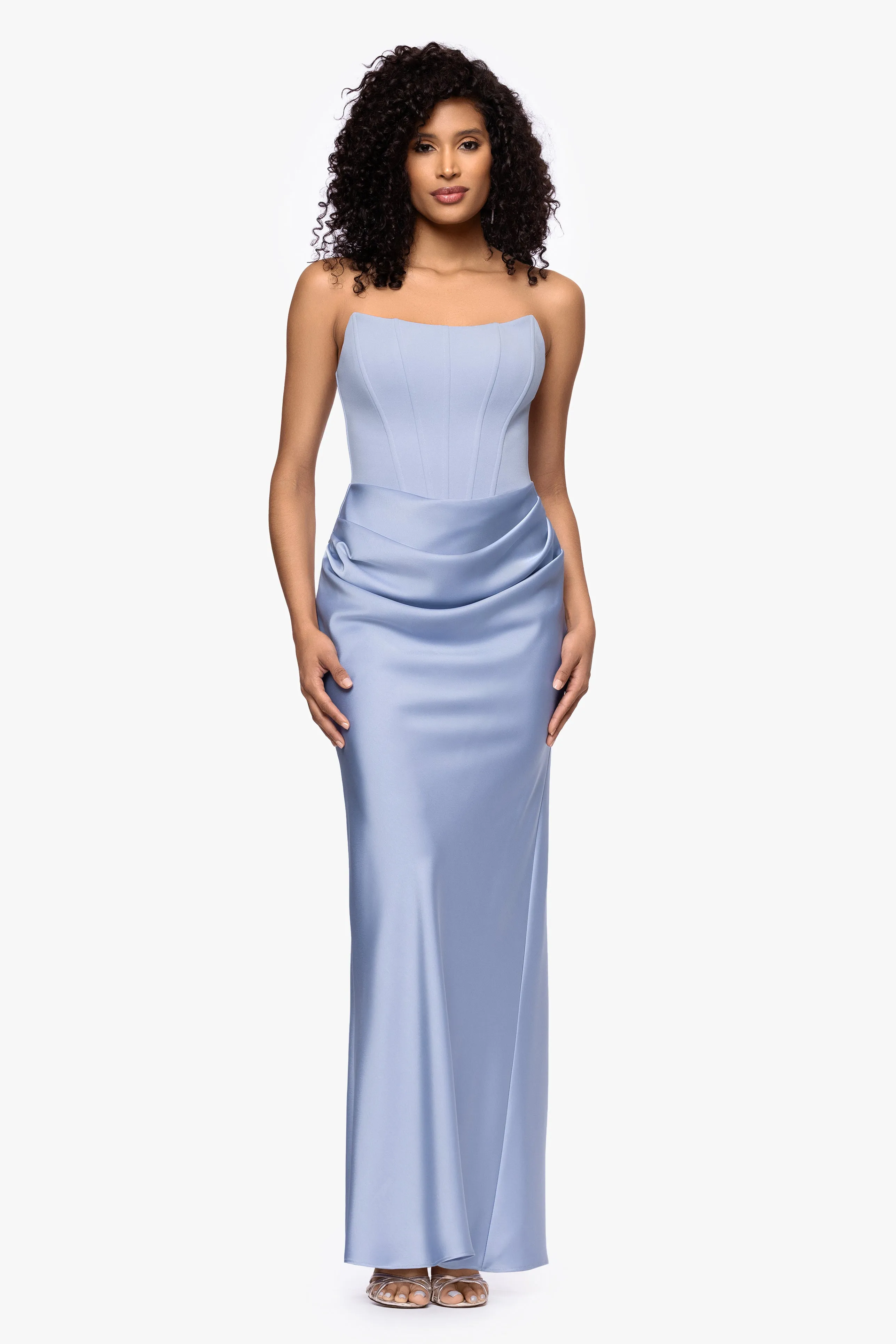 "Debra" Long Strapless Scuba Crepe and Satin Gown sold by Betsy & Adam