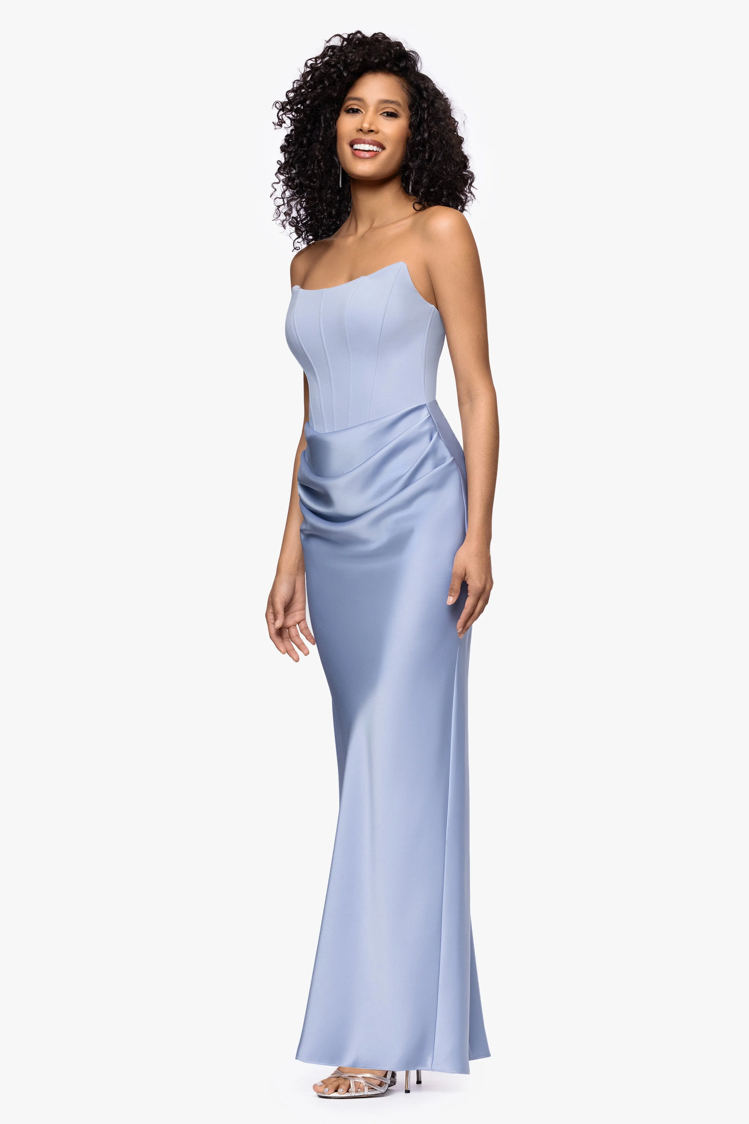 "Debra" Long Strapless Scuba Crepe and Satin Gown sold by Betsy & Adam product image thumbnail 4