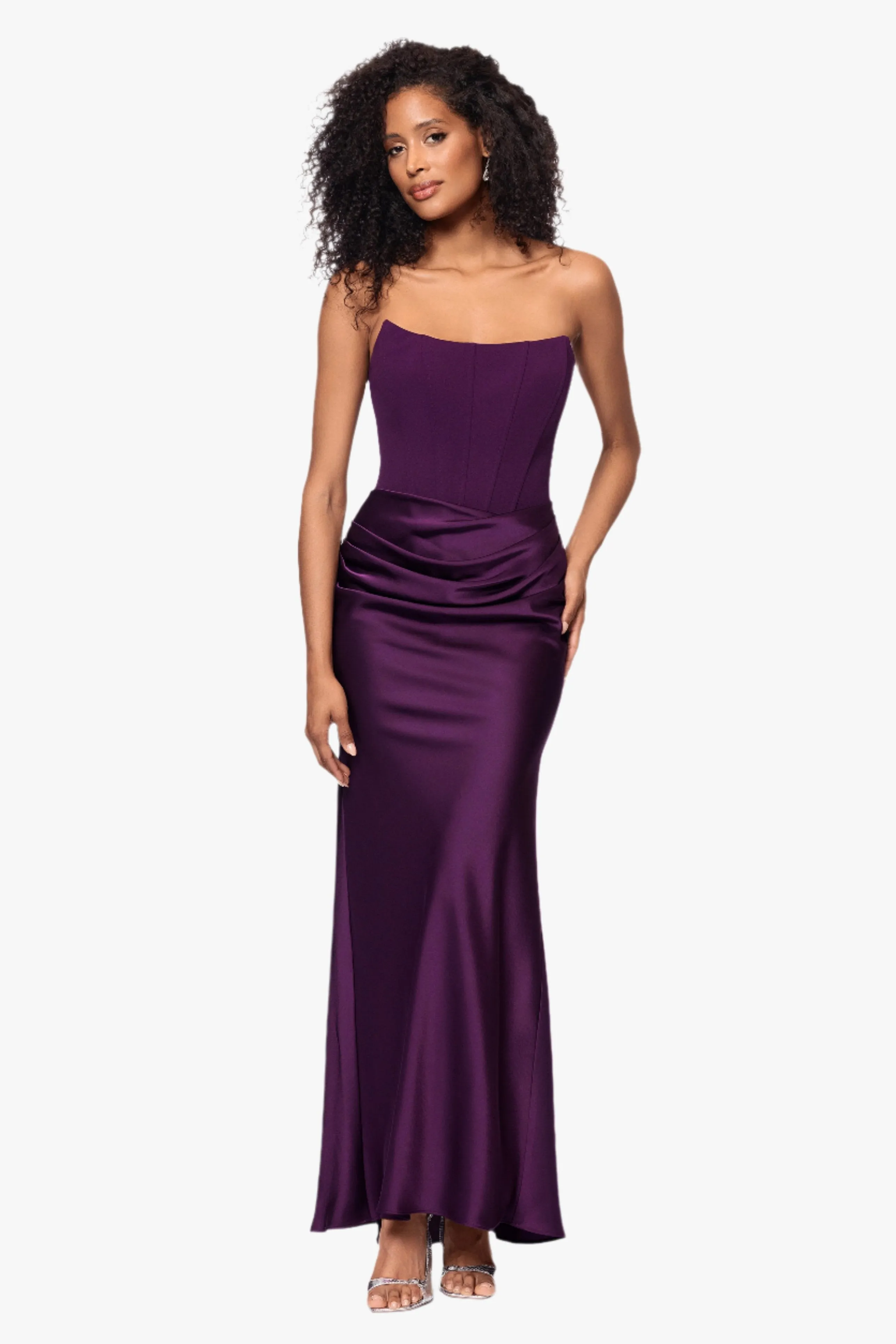 "Debra" Long Strapless Scuba Crepe and Satin Gown sold by Betsy & Adam product image thumbnail 2