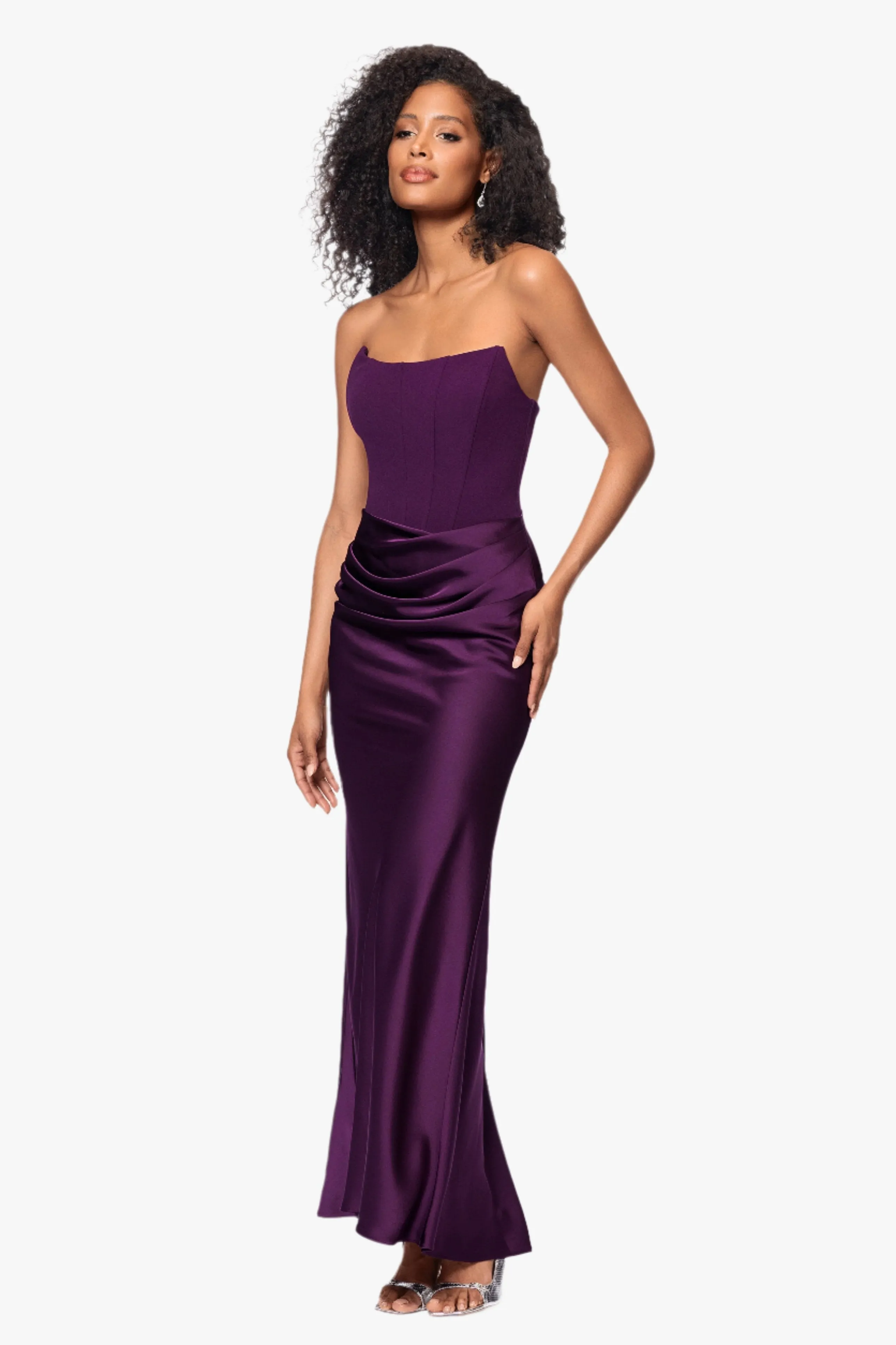 "Debra" Long Strapless Scuba Crepe and Satin Gown sold by Betsy & Adam product image thumbnail 5