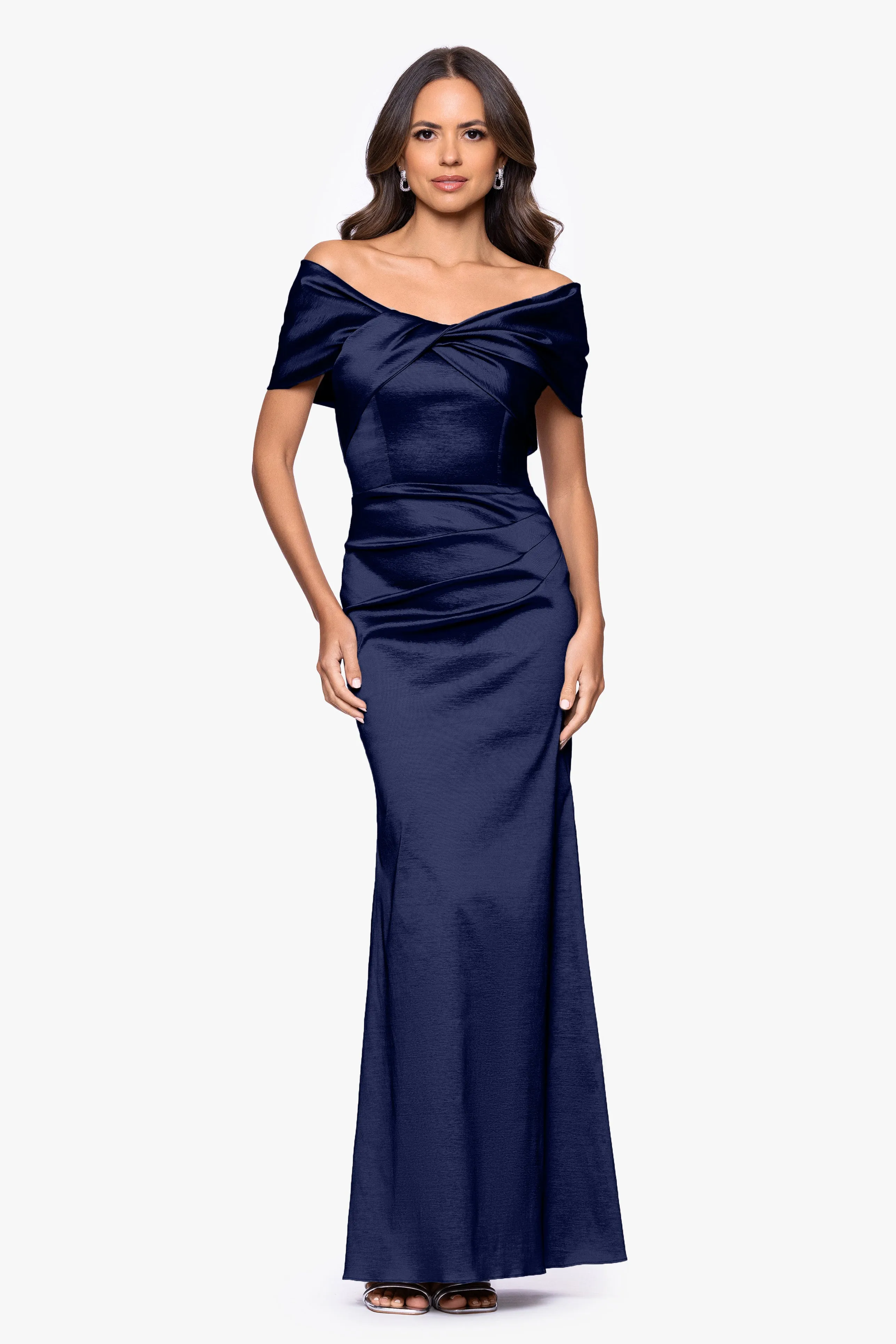 "Gia" Taffeta Twist Off the Shoulder Floor Length Dress sold by Betsy & Adam