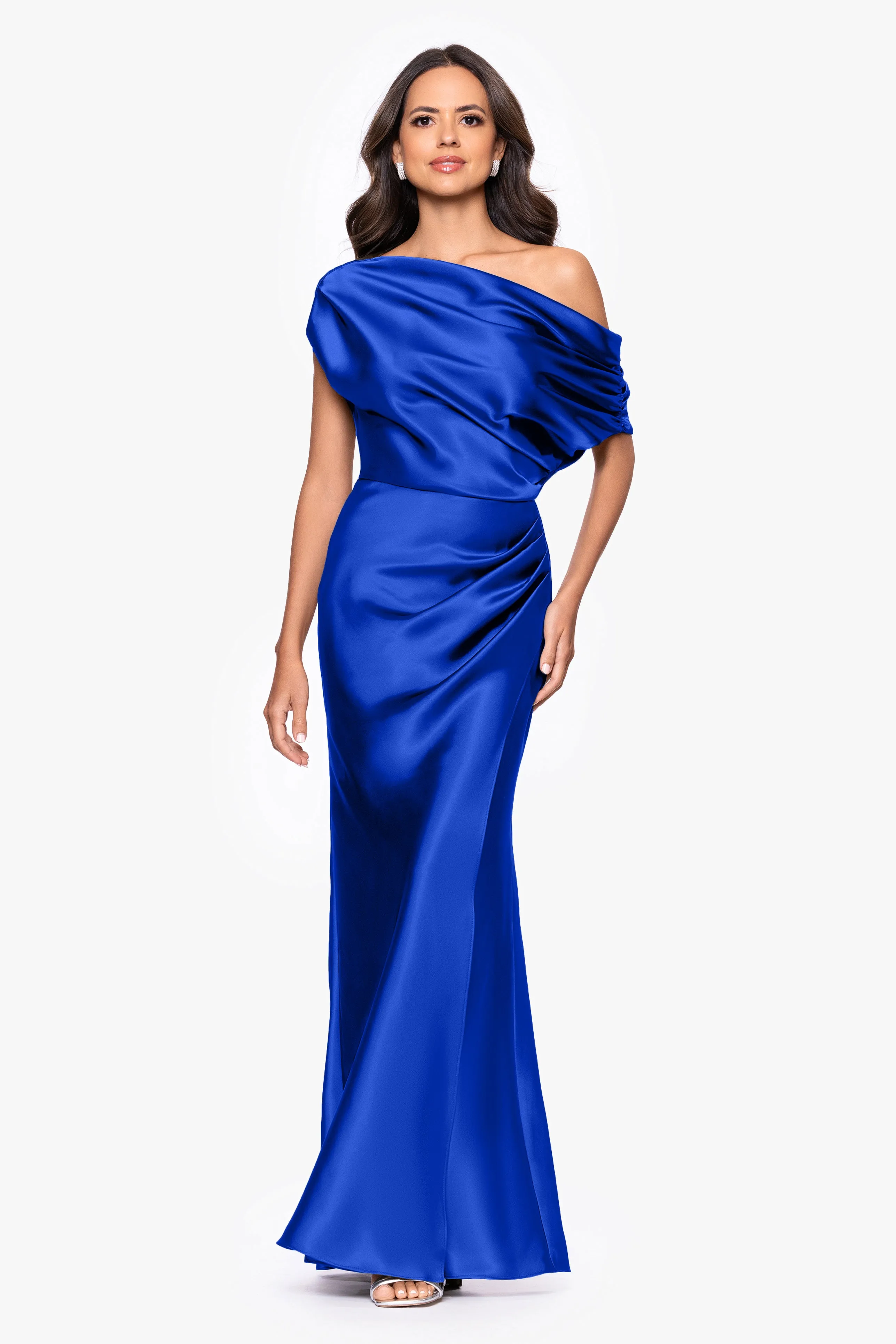 "Sofia" Satin Drop Shoulder Floor Length Dress sold by Betsy & Adam
