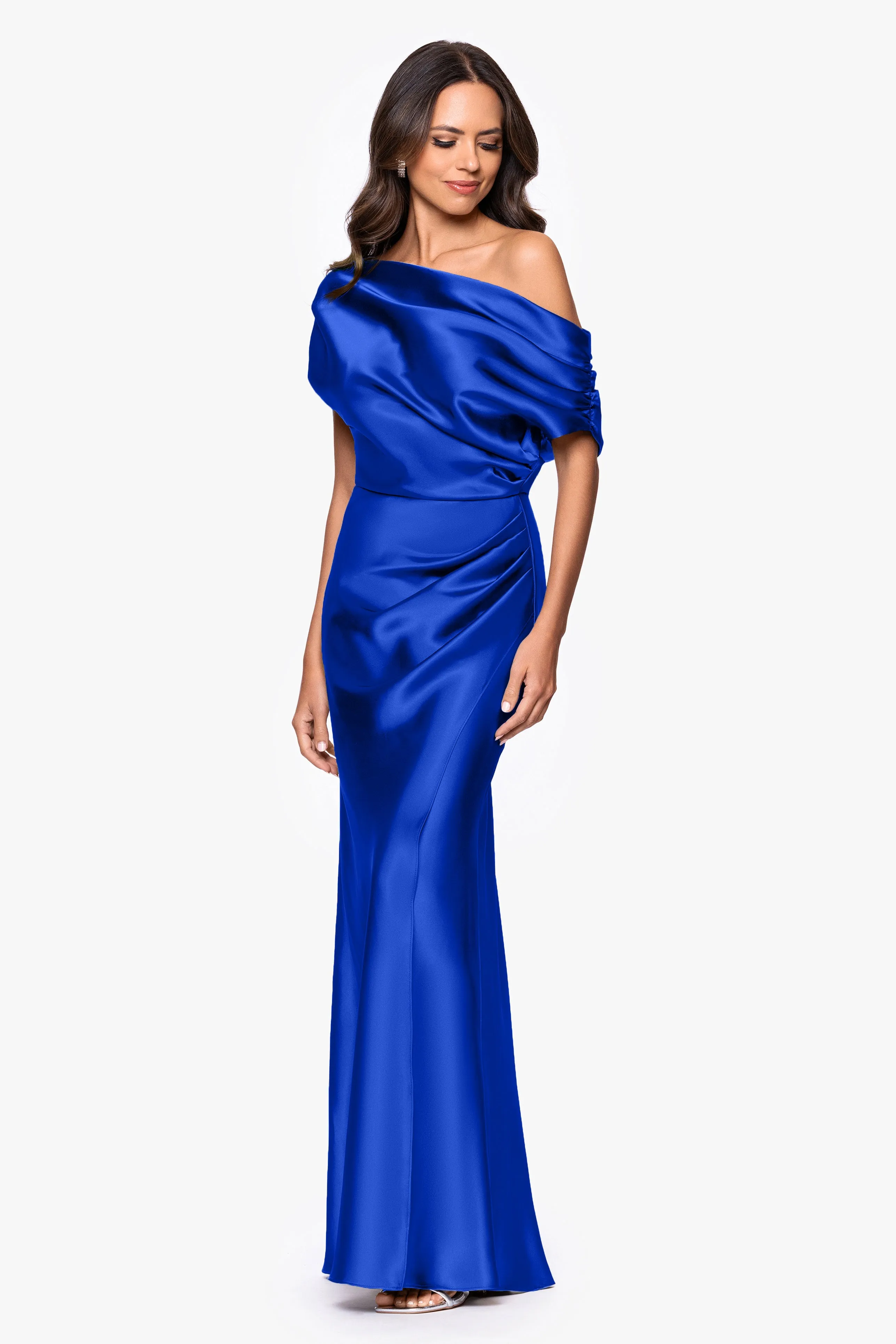 "Sofia" Satin Drop Shoulder Floor Length Dress sold by Betsy & Adam product image thumbnail 4
