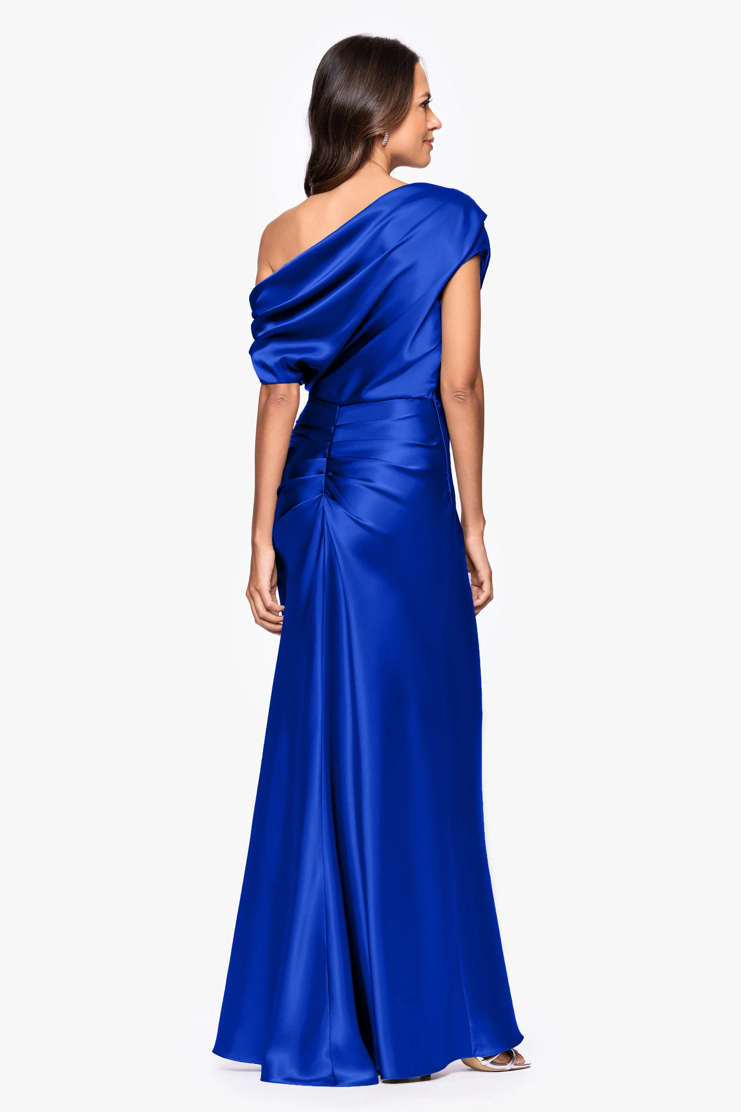 "Sofia" Satin Drop Shoulder Floor Length Dress sold by Betsy & Adam product image thumbnail 3