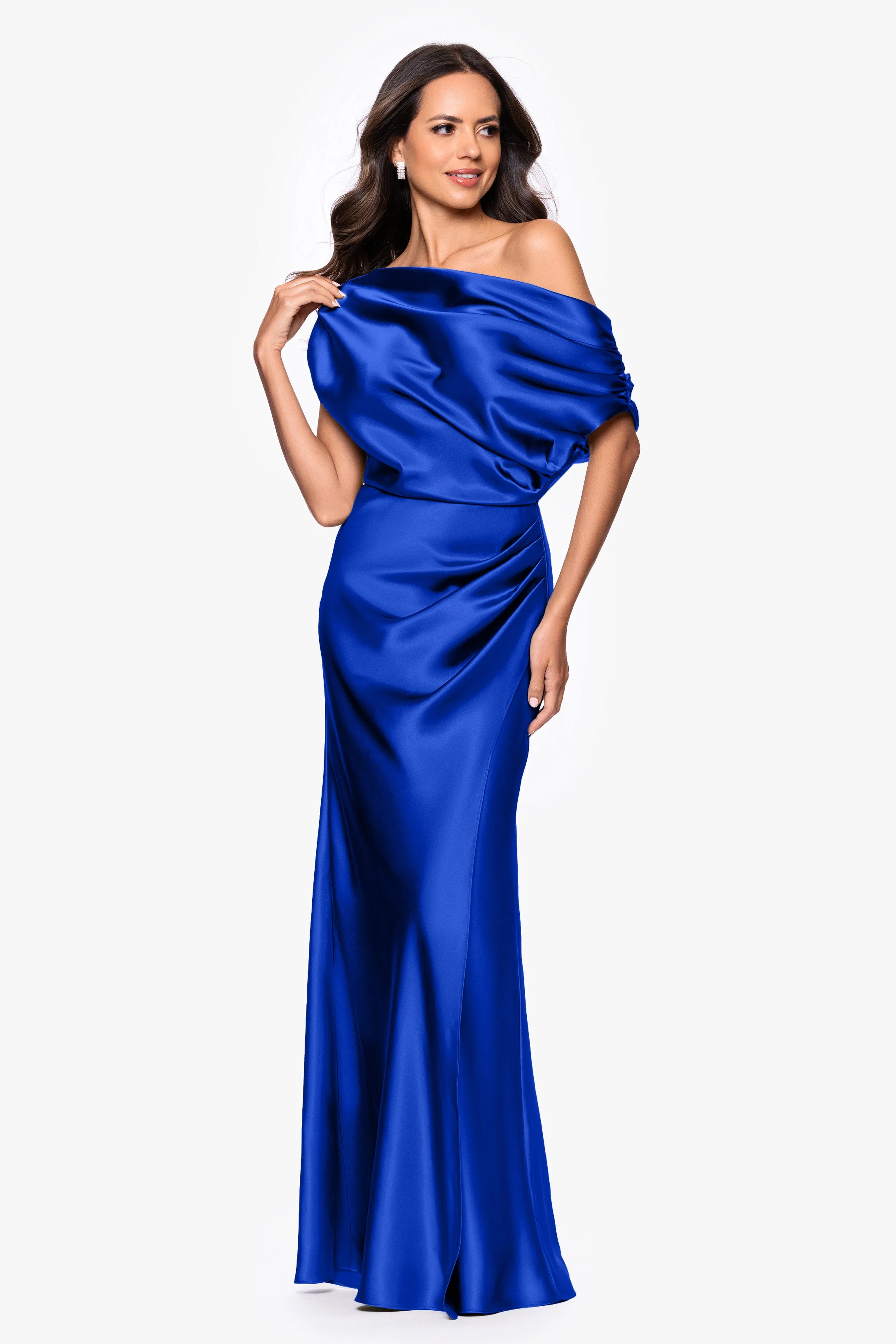 "Sofia" Satin Drop Shoulder Floor Length Dress sold by Betsy & Adam product image thumbnail 5