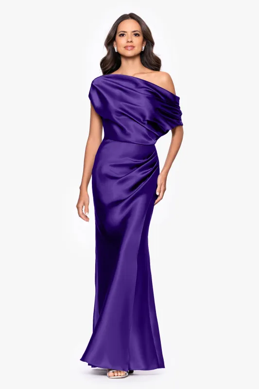 "Sofia" Satin Drop Shoulder Floor Length Dress made by Betsy & Adam
