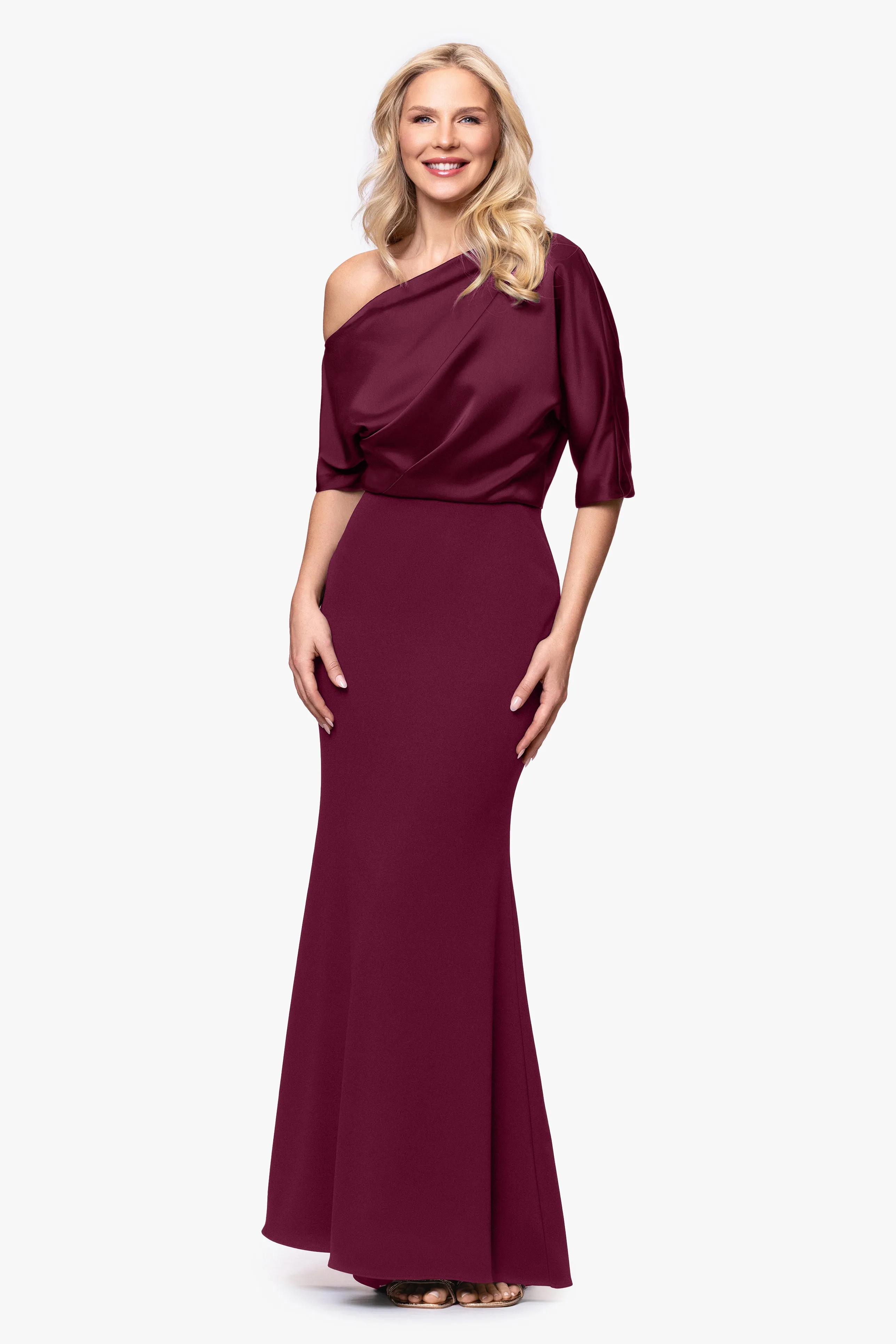 "Ana" Scuba Crepe Satin Drop Shoulder Floor Length Dress sold by Betsy & Adam product image thumbnail 4