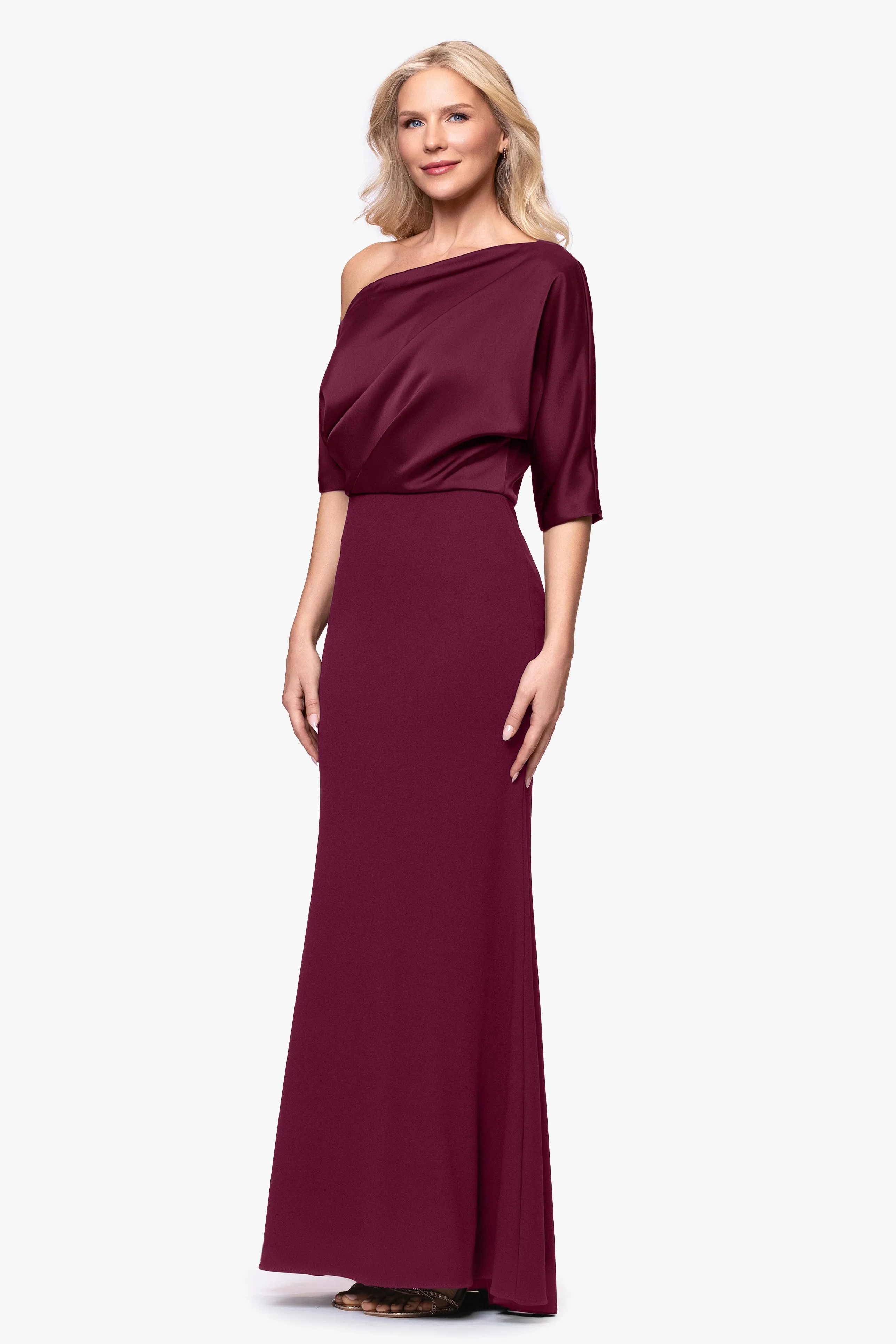"Ana" Scuba Crepe Satin Drop Shoulder Floor Length Dress sold by Betsy & Adam product image thumbnail 3