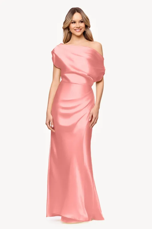 "Sofia" Satin Drop Shoulder Floor Length Dress made by Betsy & Adam