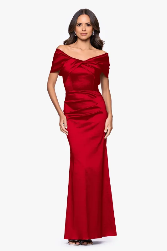 "Gia" Taffeta Twist Off the Shoulder Floor Length Dress sold by Betsy & Adam