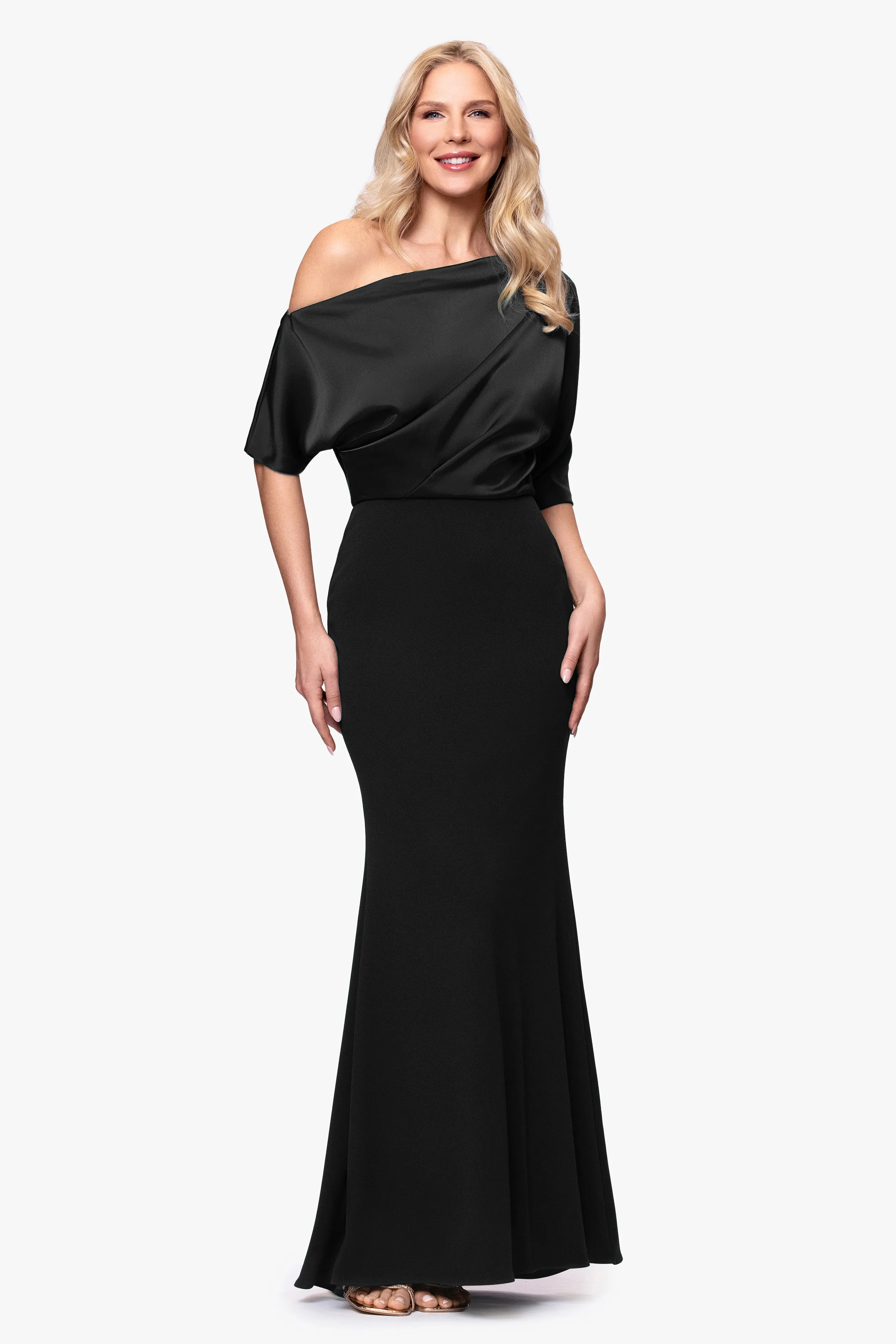 "Ana" Scuba Crepe Satin Drop Shoulder Floor Length Dress sold by Betsy & Adam product image thumbnail 5